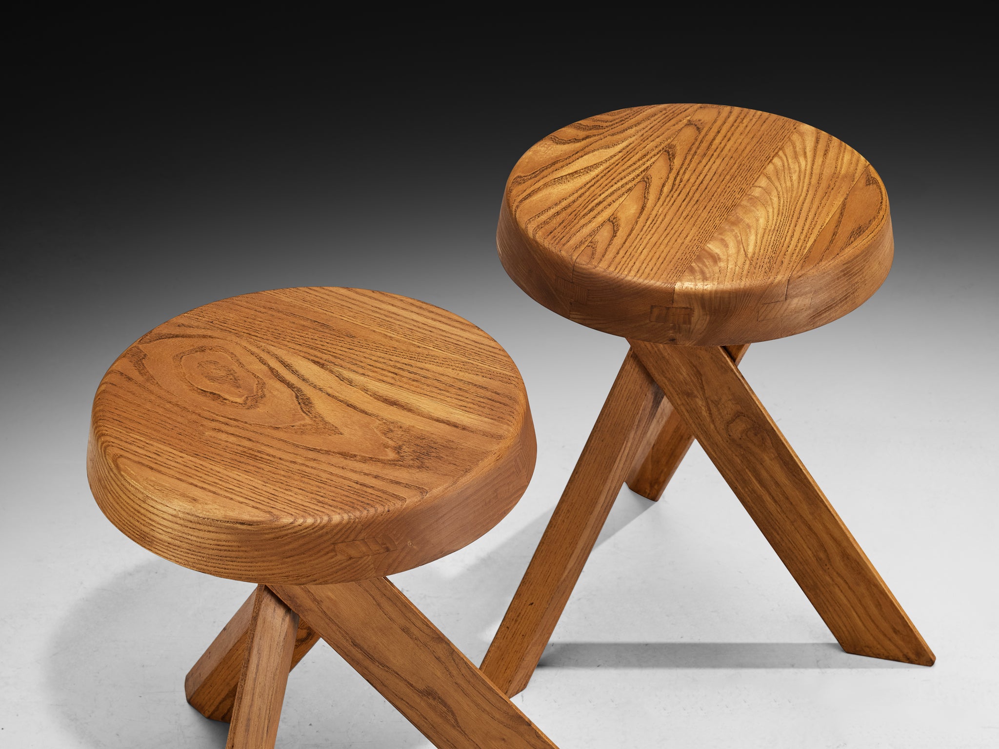 Pierre Chapo Seating Set with Rare 'T21A' Table and 'S13A' Stools