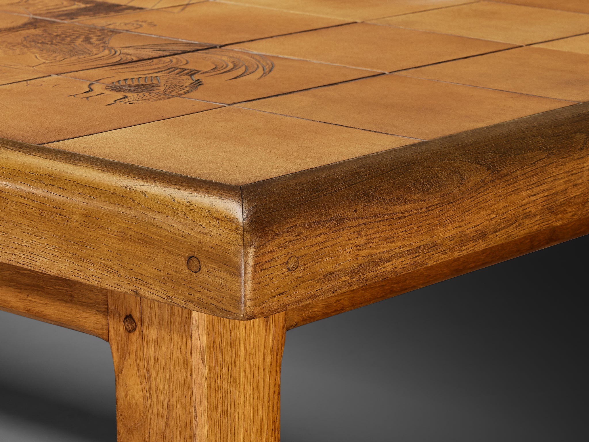 Monumental and Unique Roger Capron Large Dining Table in Ceramic and Oak 410cm/161.42in. Tables Morentz