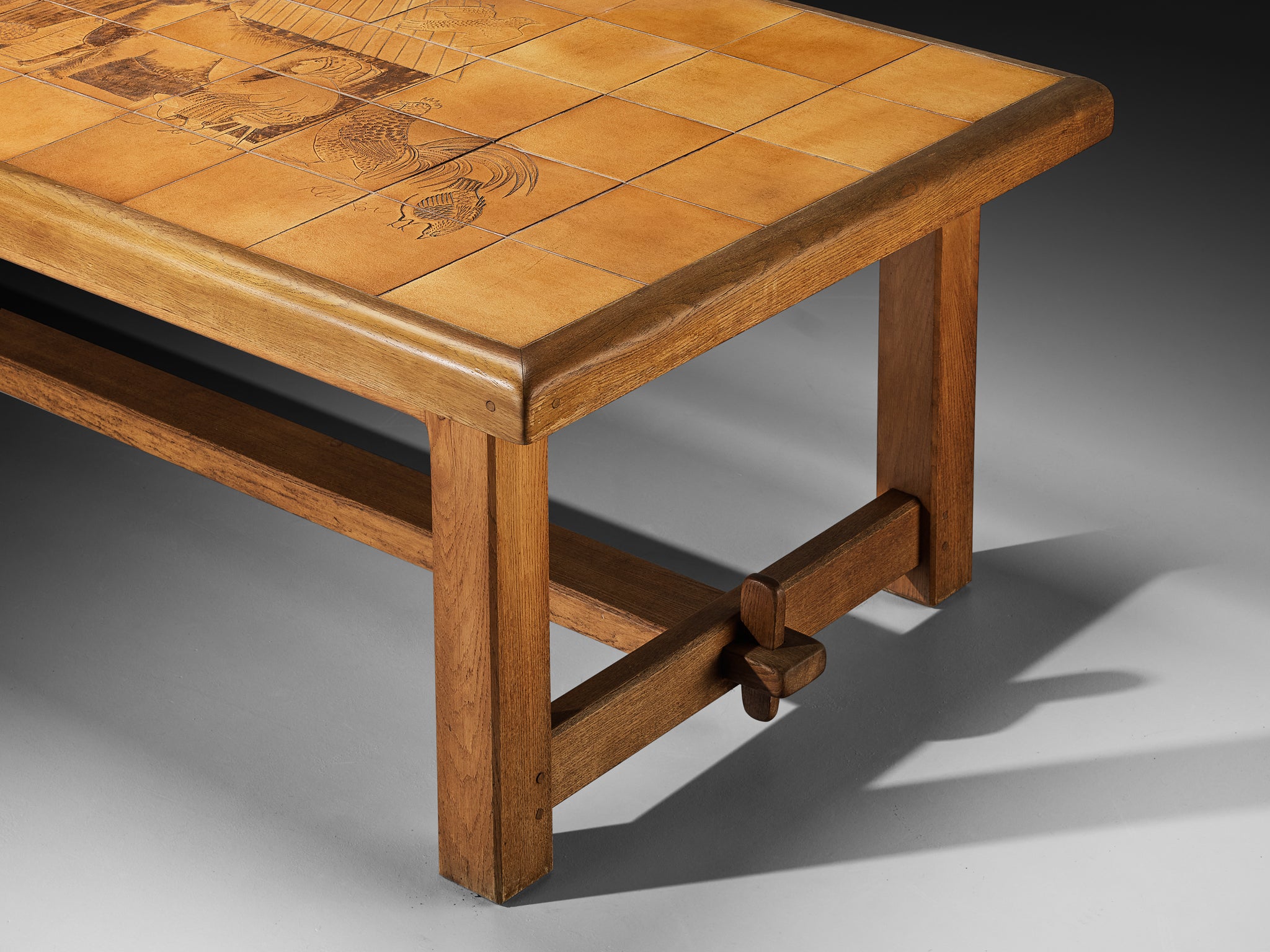 Monumental and Unique Roger Capron Large Dining Table in Ceramic and Oak 410cm/161.42in. Tables Morentz