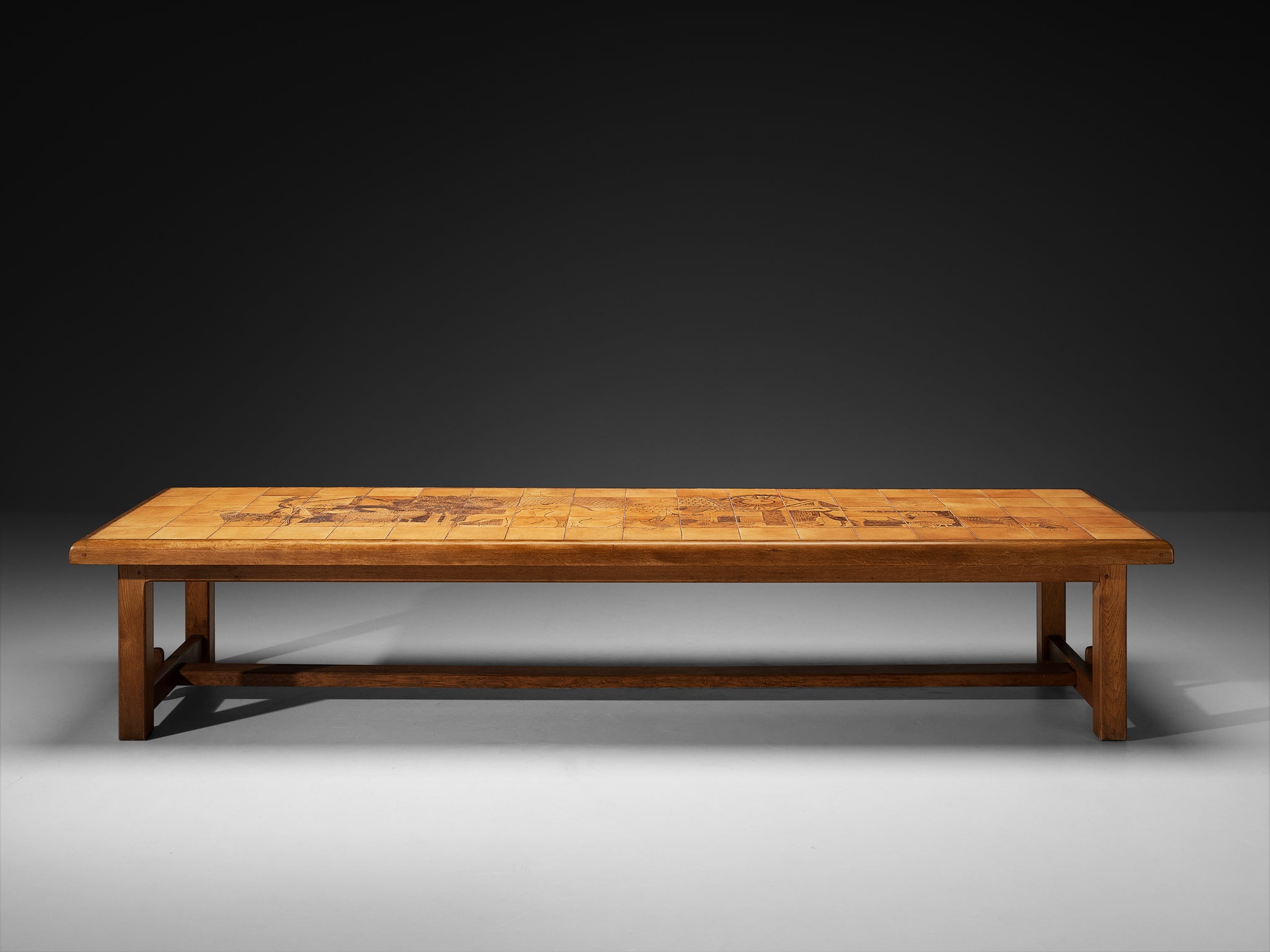 Monumental and Unique Roger Capron Large Dining Table in Ceramic and Oak 410cm/161.42in. Tables Morentz