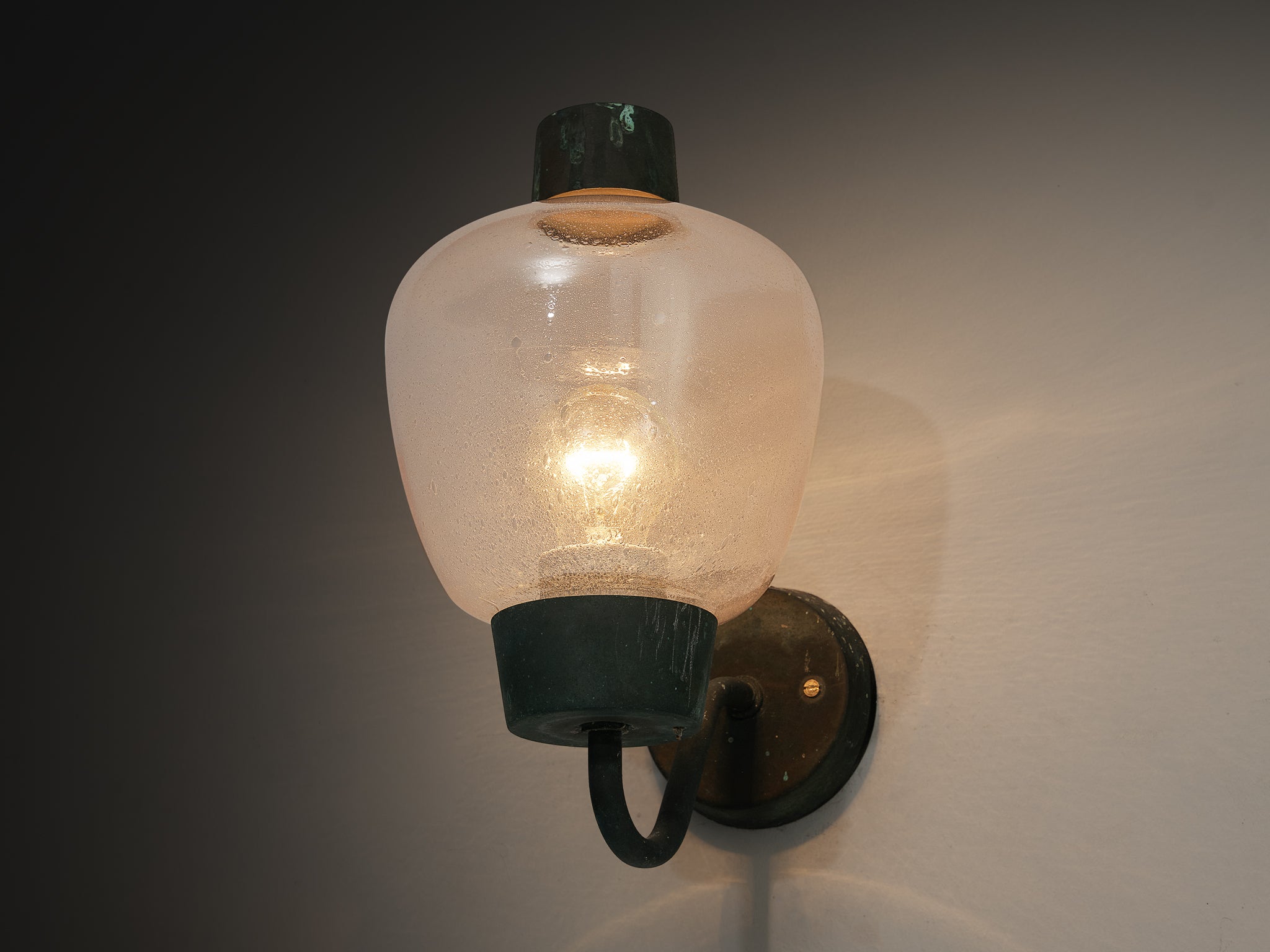 Asea Elektroskandia Swedish Wall Light in Patinated Copper and Glass Lighting Morentz