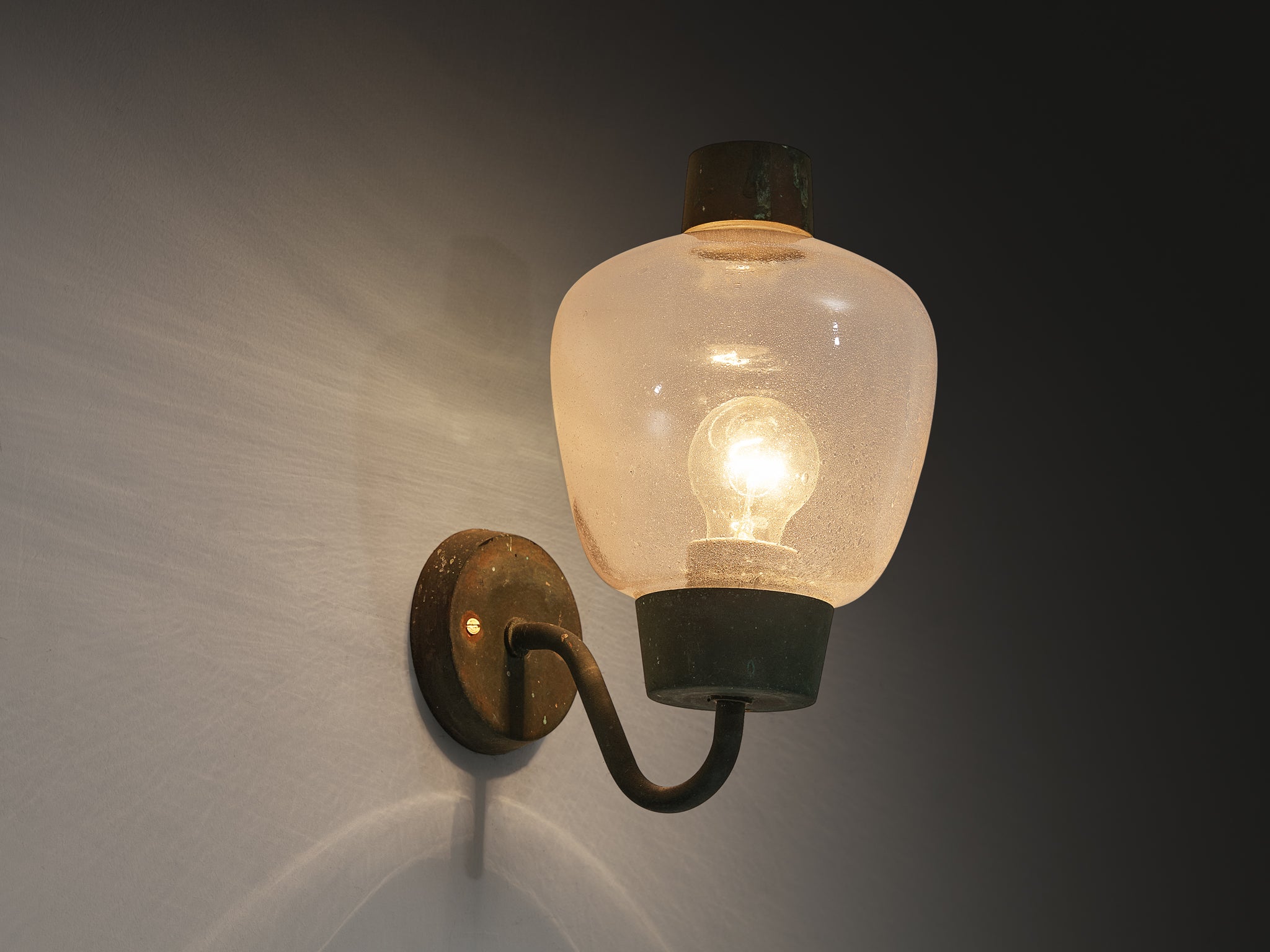 Asea Elektroskandia Swedish Wall Light in Patinated Copper and Glass Lighting Morentz
