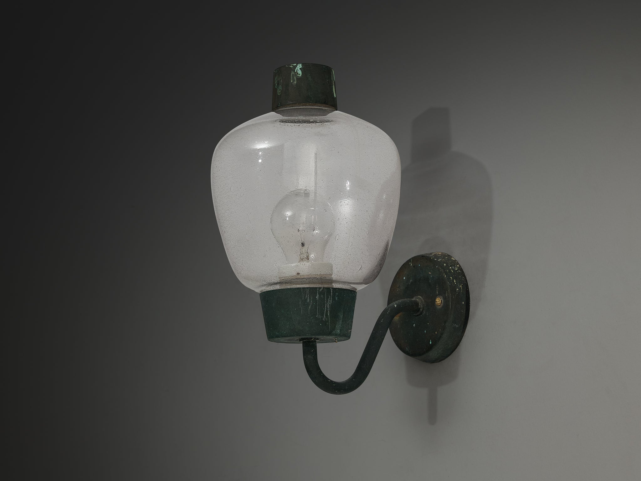 Asea Elektroskandia Swedish Wall Light in Patinated Copper and Glass Lighting Morentz