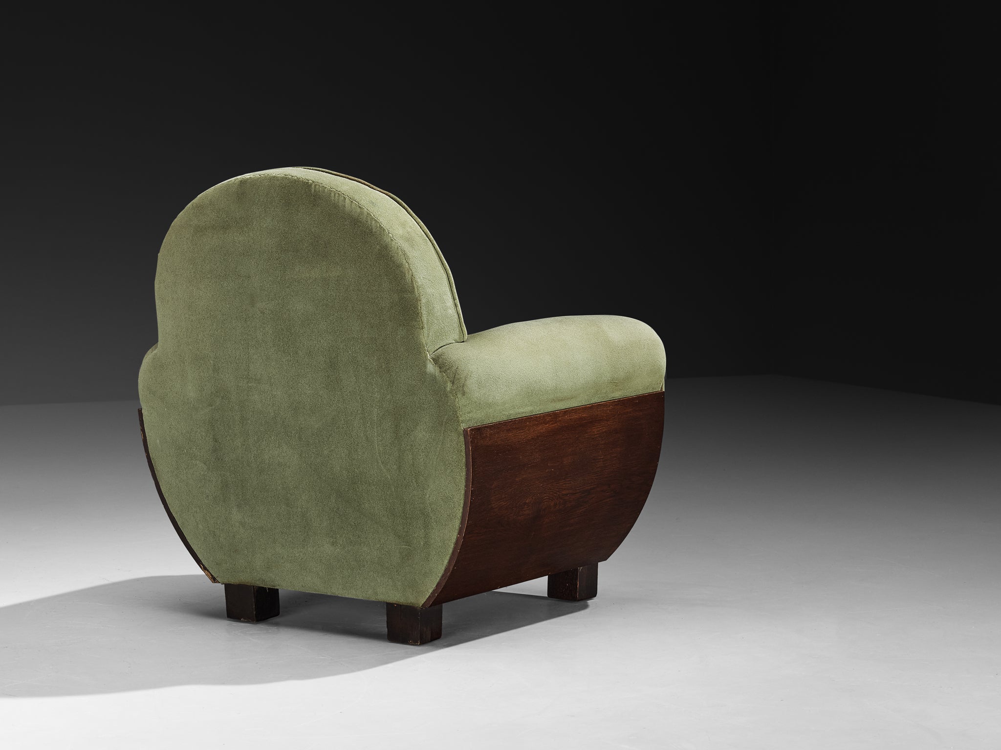 French Art Deco Club Chair in Oak and Fabric Seating Morentz
