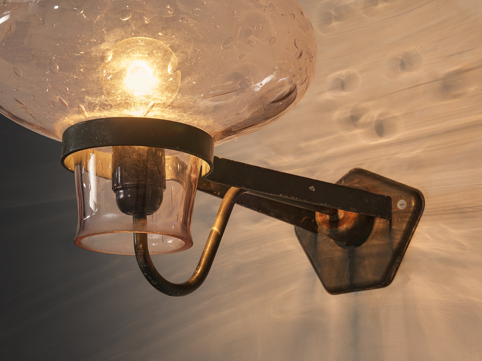 Gunnar Asplund for ASEA Wall Light in Blown Glass and Metal Lighting Morentz