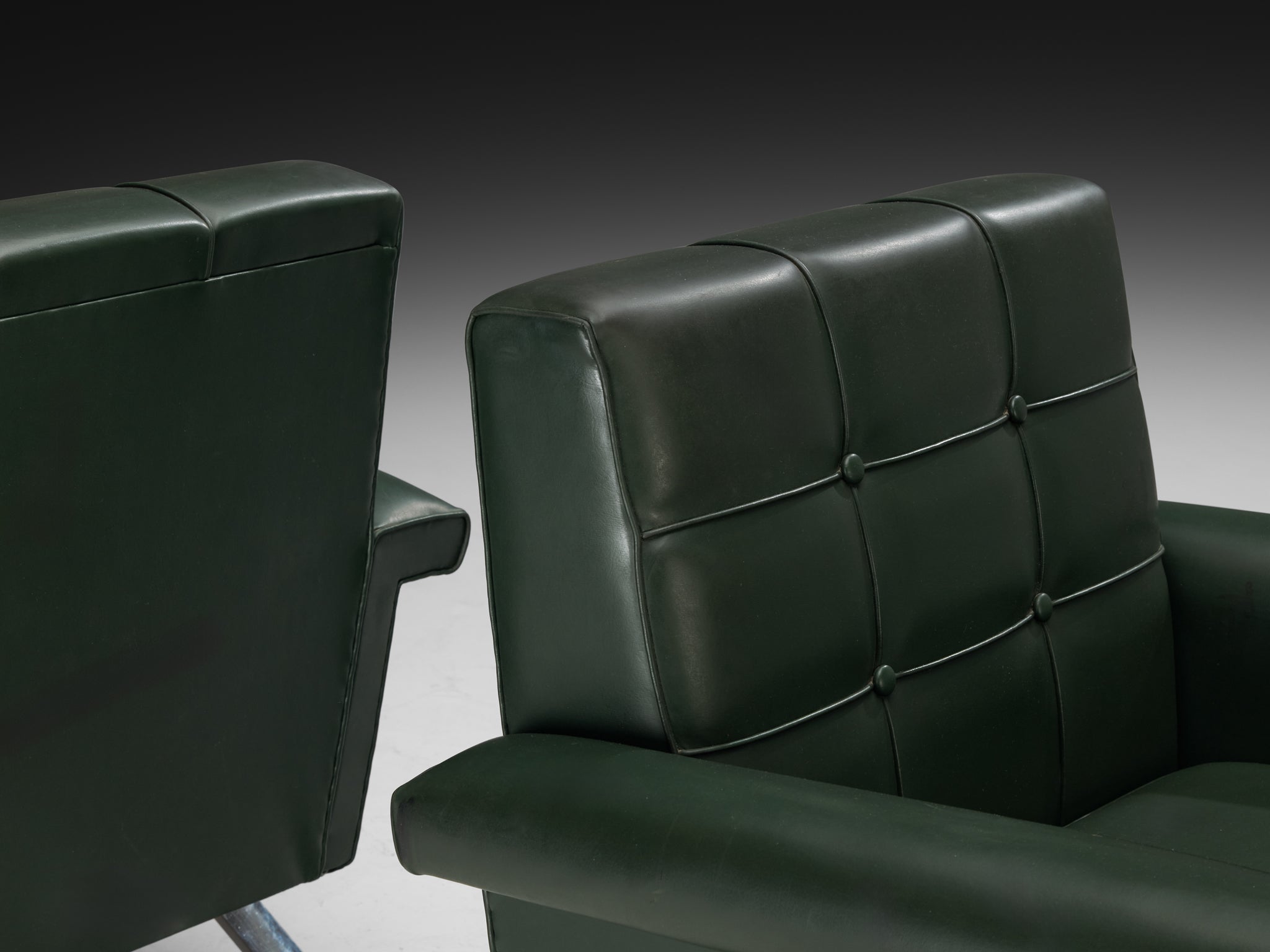 Ico Parisi for Cassina Pair of '875' Lounge Chairs in Dark Green Uphol