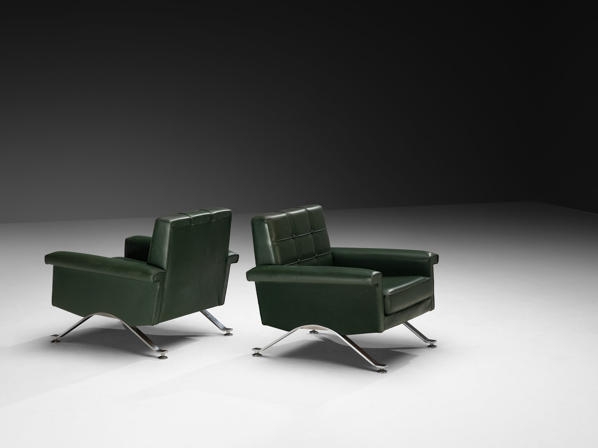 Ico Parisi for Cassina Pair of '875' Lounge Chairs in Dark Green Uphol