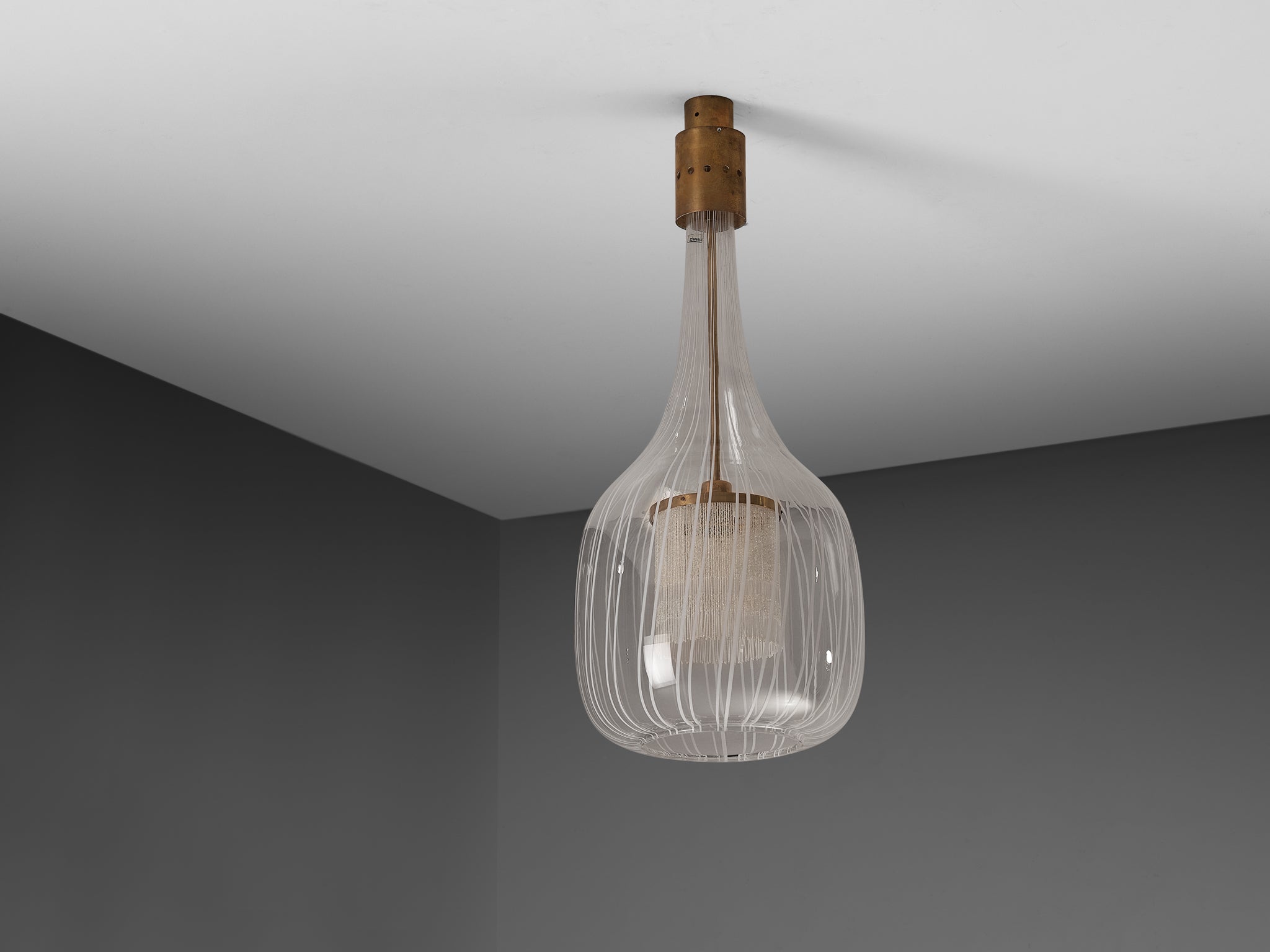 Angelo Brotto for Esperia Large Pendant in Glass and Brass Lighting Morentz