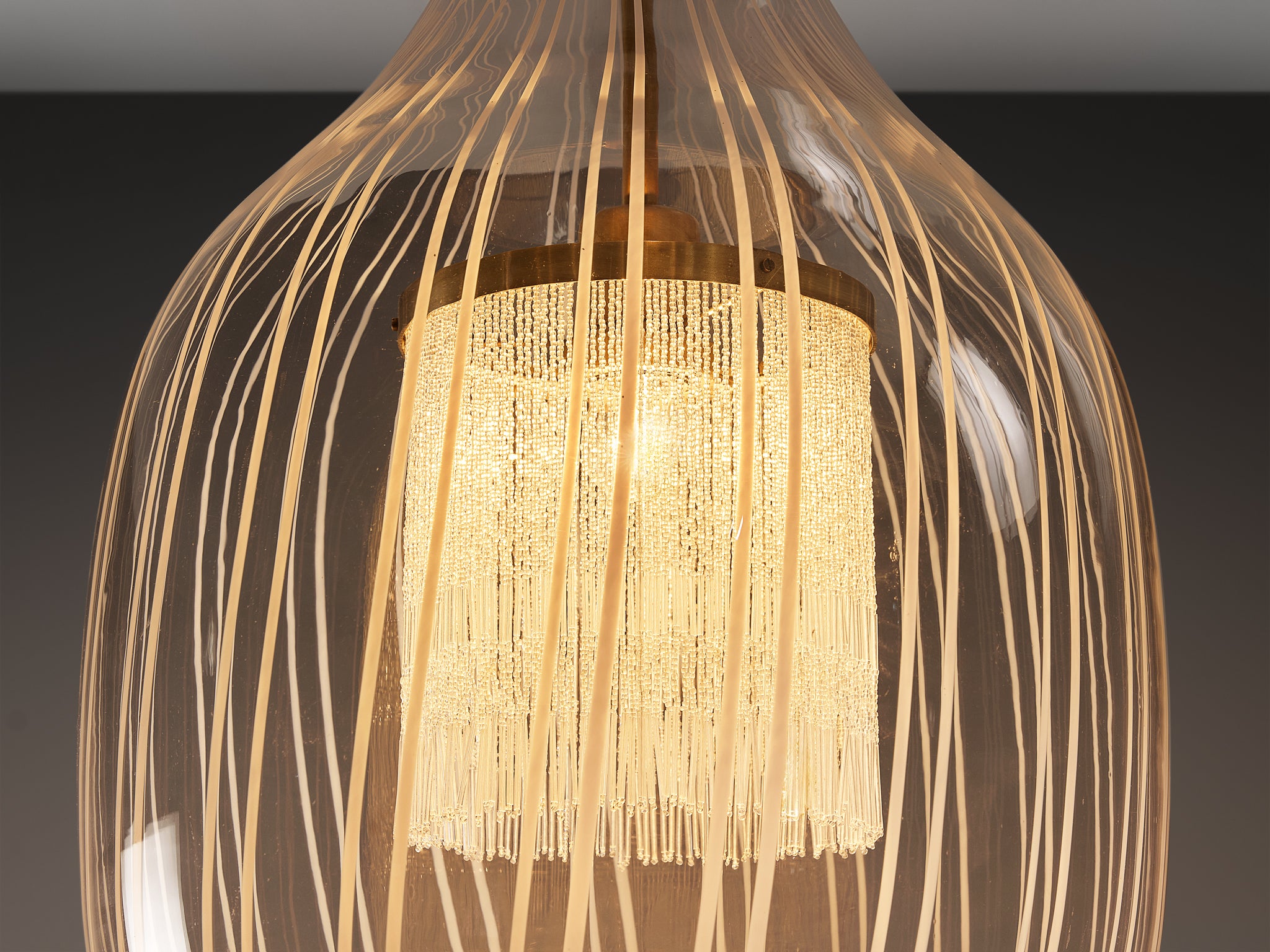 Angelo Brotto for Esperia Large Pendant in Glass and Brass Lighting Morentz