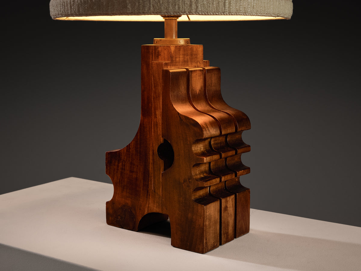 Gruppo NP2 Sculptural Wooden Table Lamp with Fabric Shade Lighting Morentz