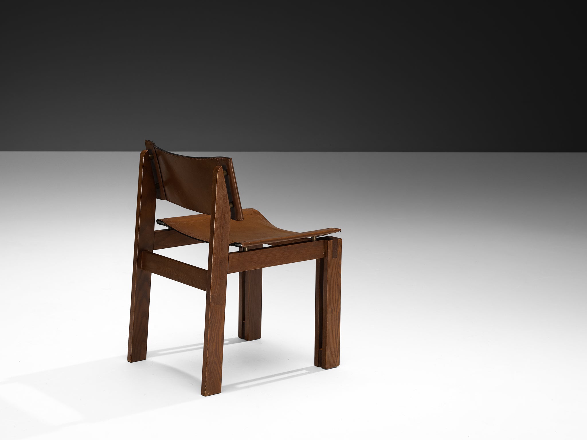 Italian Set of Six Mid-century Dining Chairs in Ash and Leather Seating Morentz