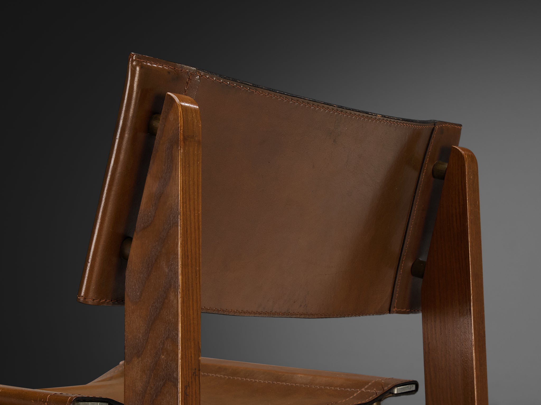 Italian Set of Six Mid-century Dining Chairs in Ash and Leather Seating Morentz