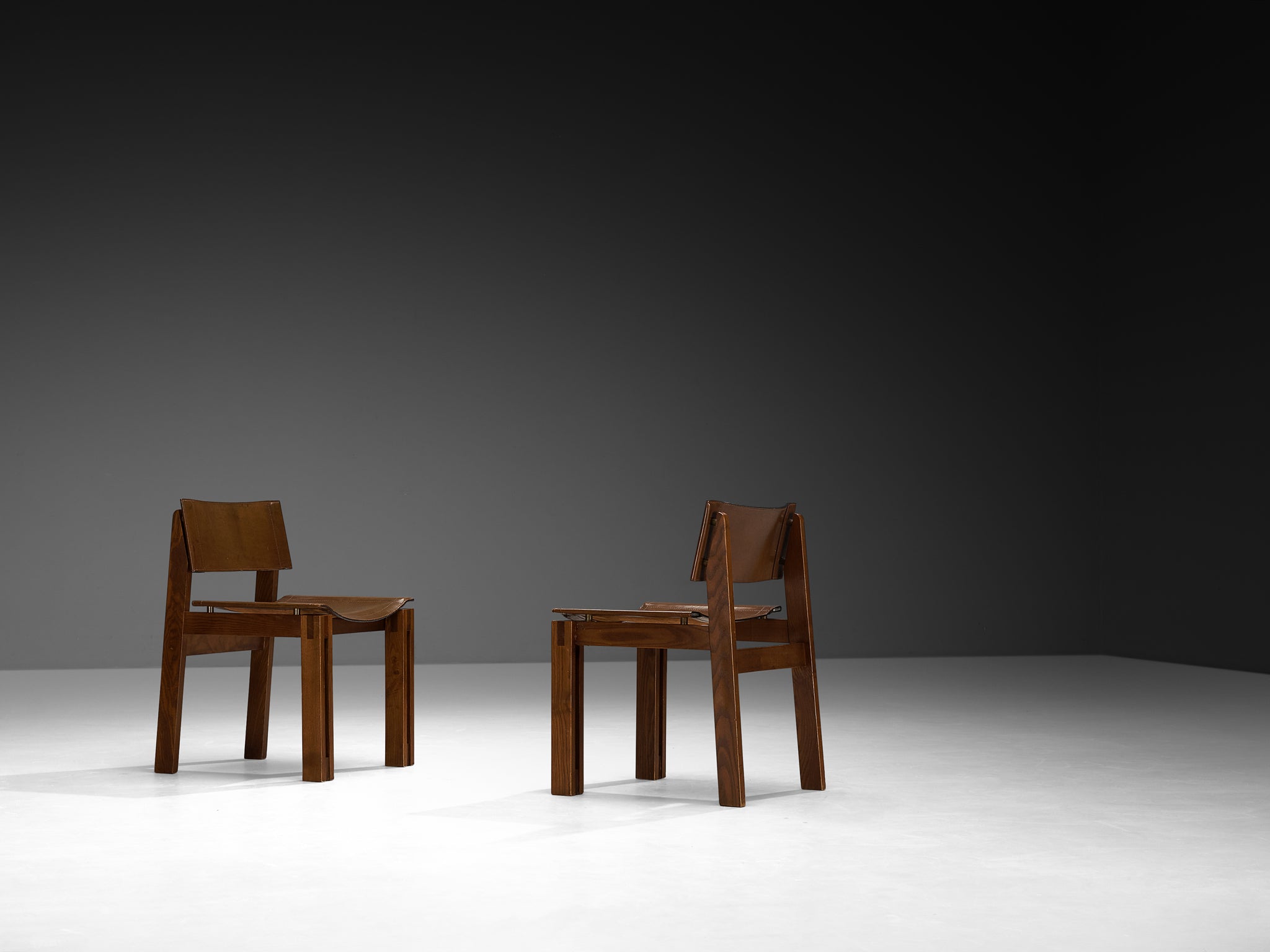 Italian Set of Six Mid-century Dining Chairs in Ash and Leather Seating Morentz