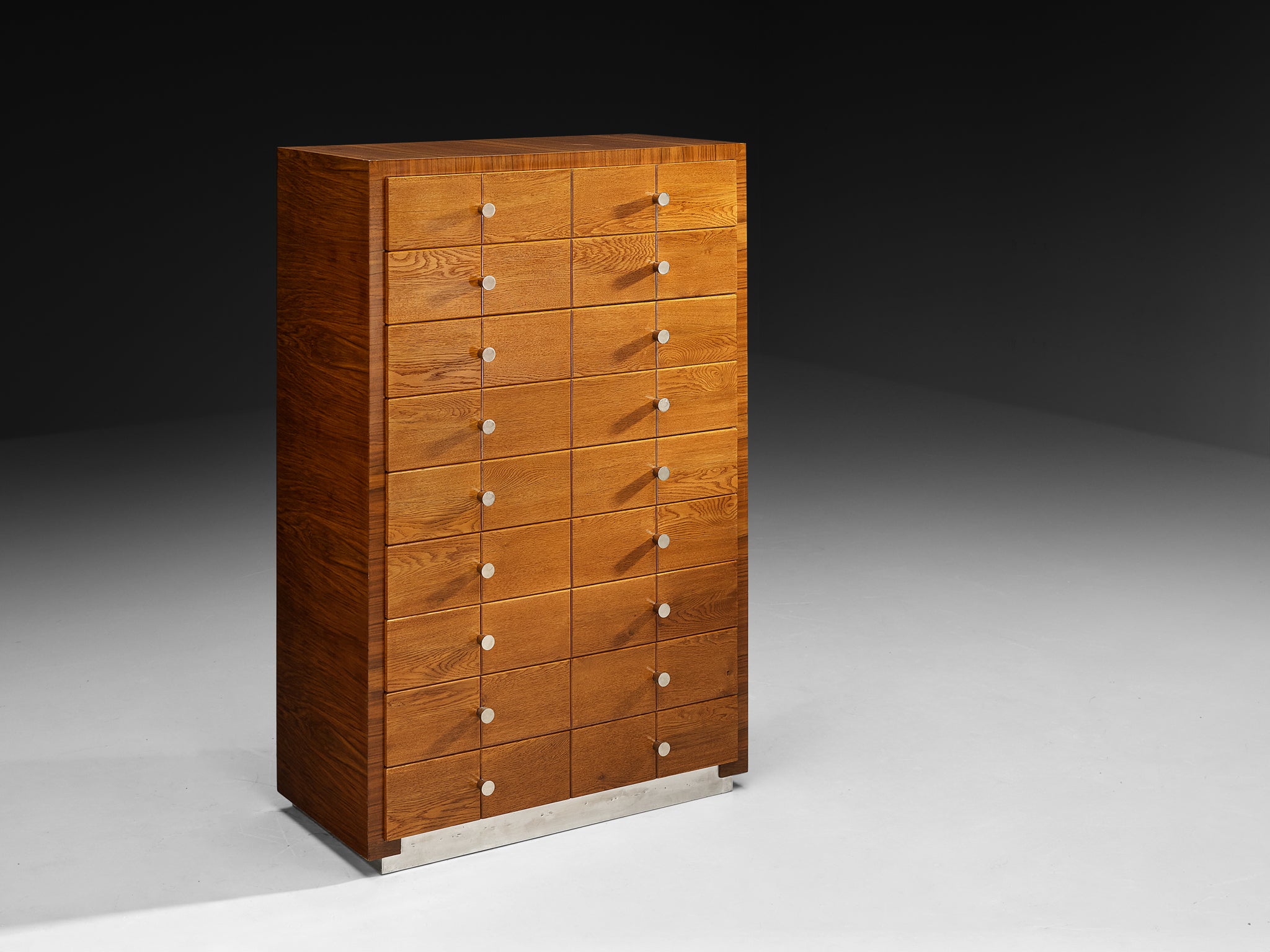 1930s Rationalist Chest of Drawers in Oak, Walnut and Metal