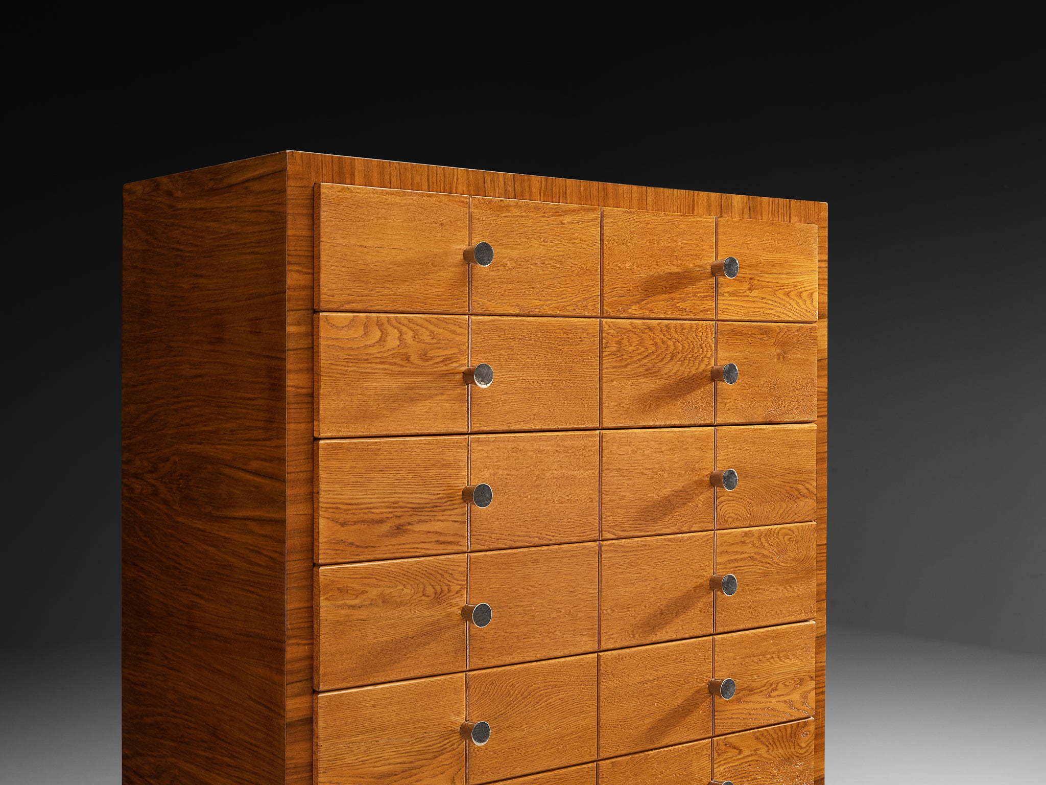 1930s Rationalist Chest of Drawers in Oak, Walnut and Metal