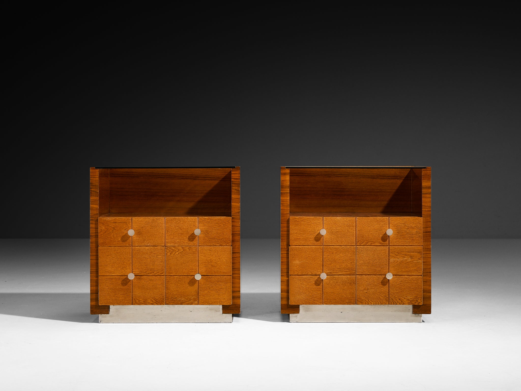 1930s Rationalist Pair of Night Stands in Oak, Walnut and Metal More Furniture and Collectibles Morentz