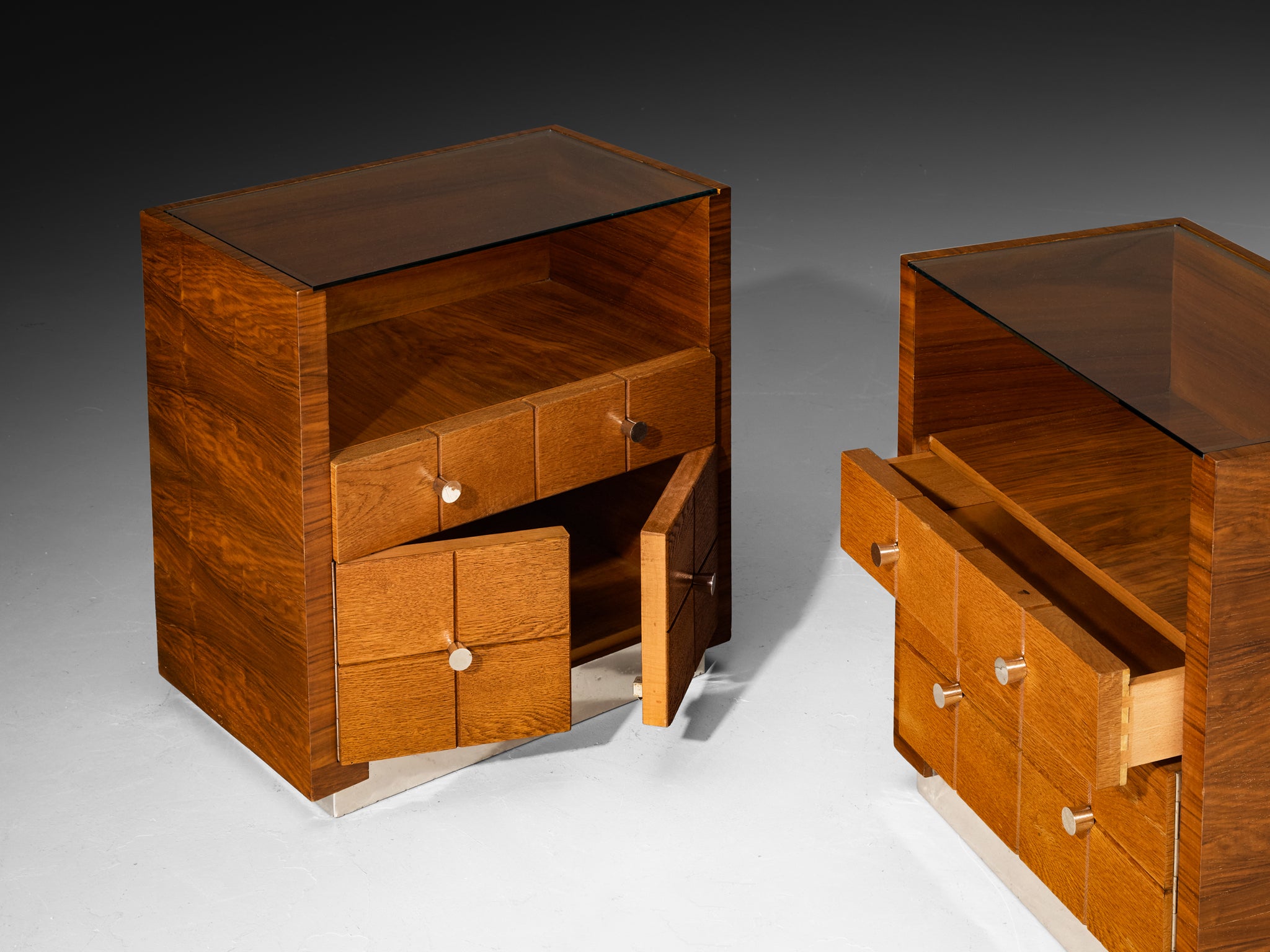 1930s Rationalist Pair of Night Stands in Oak, Walnut and Metal More Furniture and Collectibles Morentz