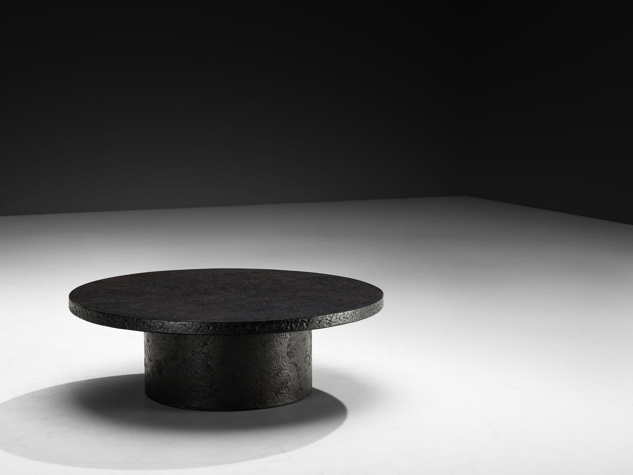 Brutalist Round Coffee Table in Black Stone Look Resin Tables Morentz