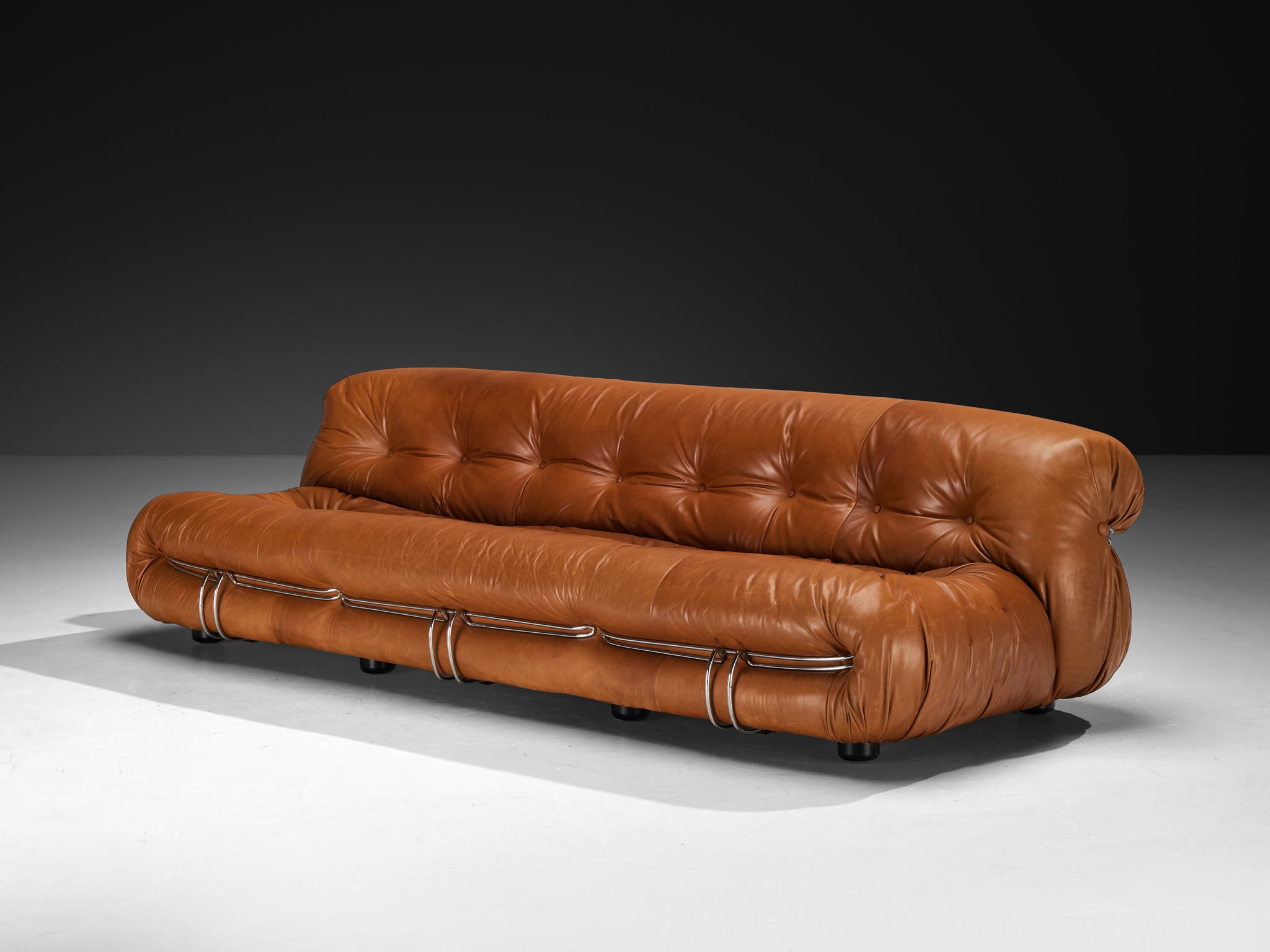 Afra & Tobia Scarpa for Cassina 'Soriana' Sofa with Ottoman in Cognac Leather Seating Morentz