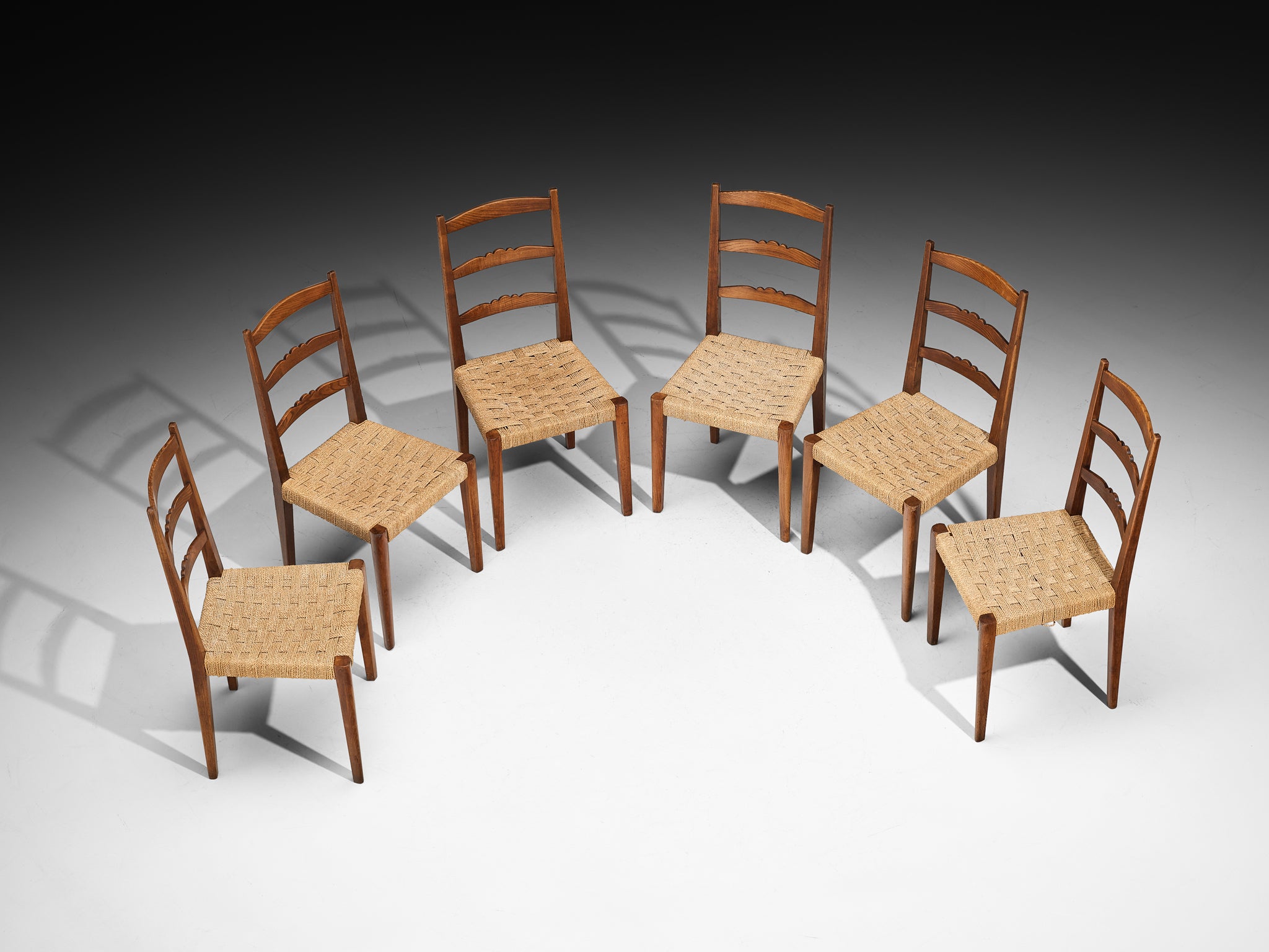 Osvaldo Borsani for ABV Arredamenti Borsani-Varedo Set of Six Dining Chairs in Chestnut Seating Morentz