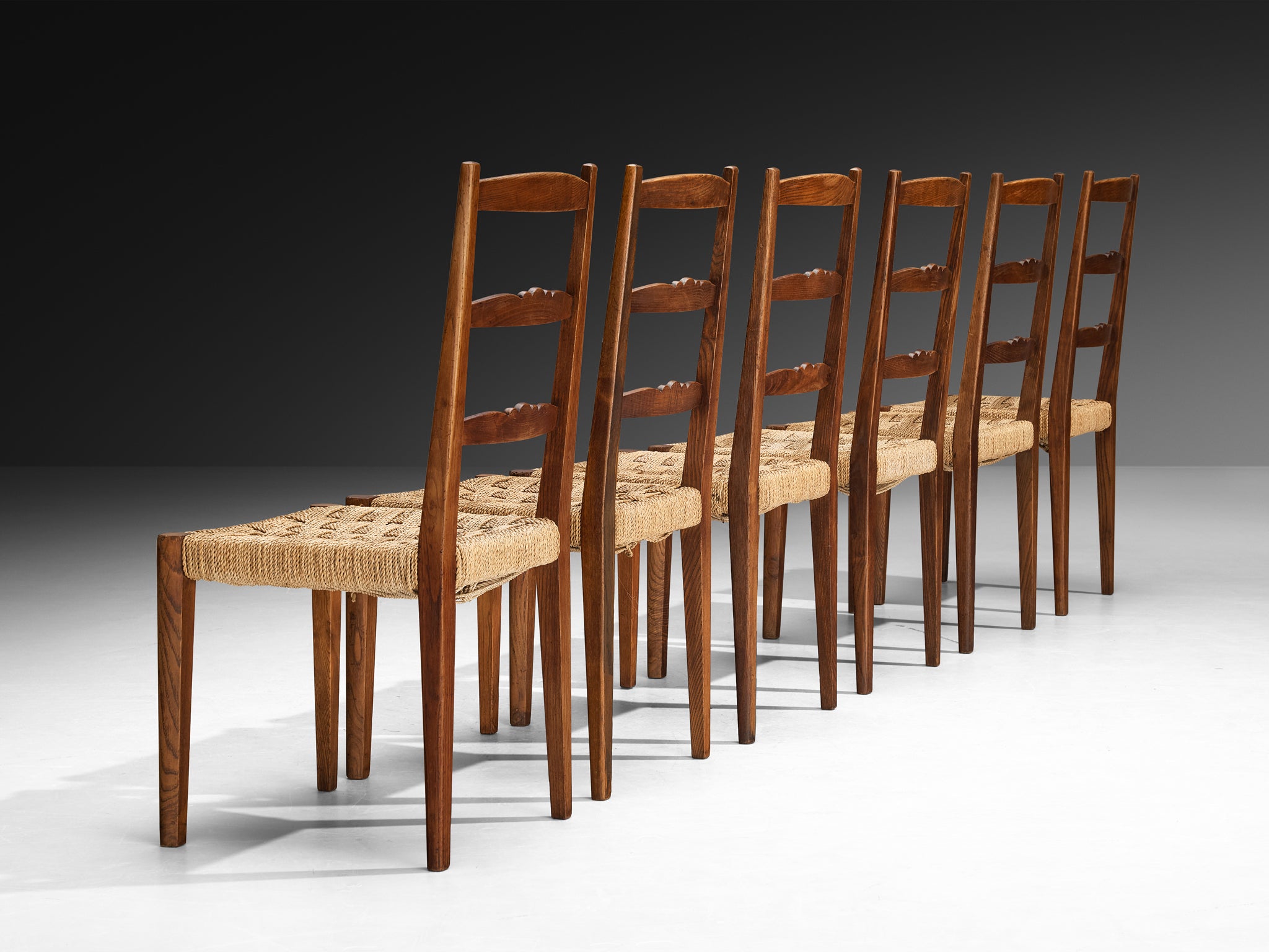 Osvaldo Borsani for ABV Arredamenti Borsani-Varedo Set of Six Dining Chairs in Chestnut Seating Morentz