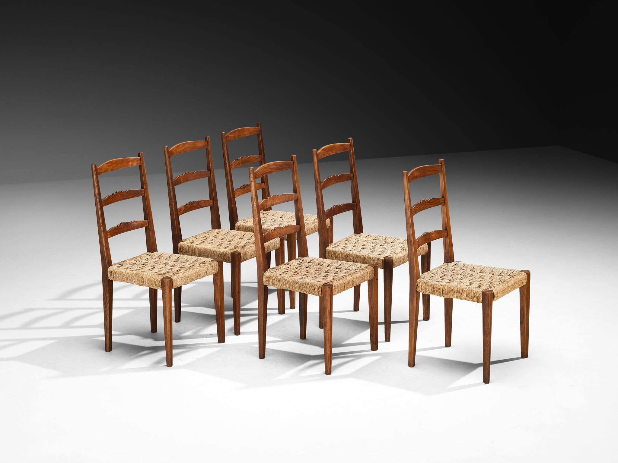 Osvaldo Borsani for ABV Arredamenti Borsani-Varedo Set of Six Dining Chairs in Chestnut Seating Morentz