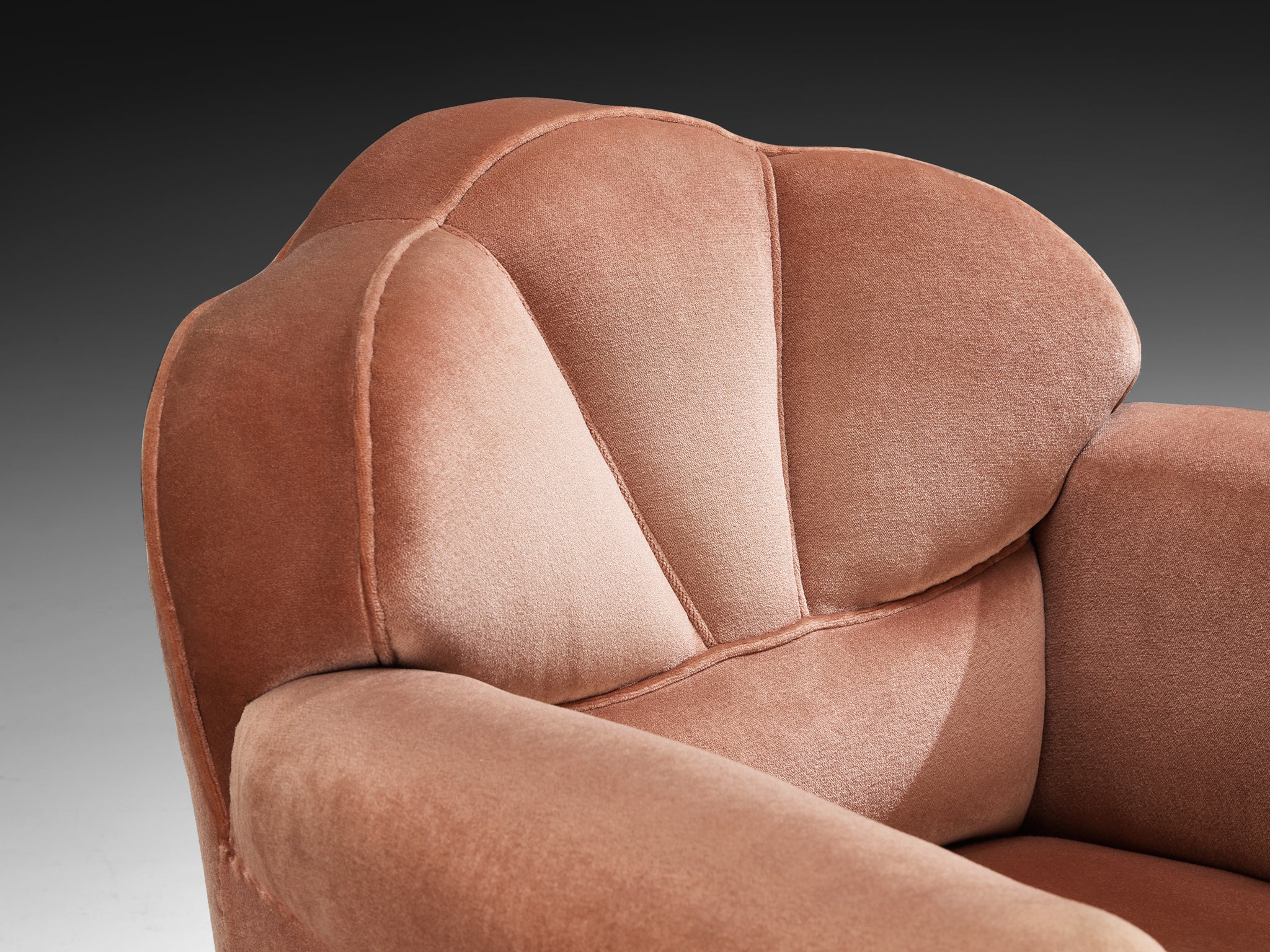 1930s Sculptural Art Deco Lounge Chair in Dusty Pink Velvet and Oak Seating Morentz