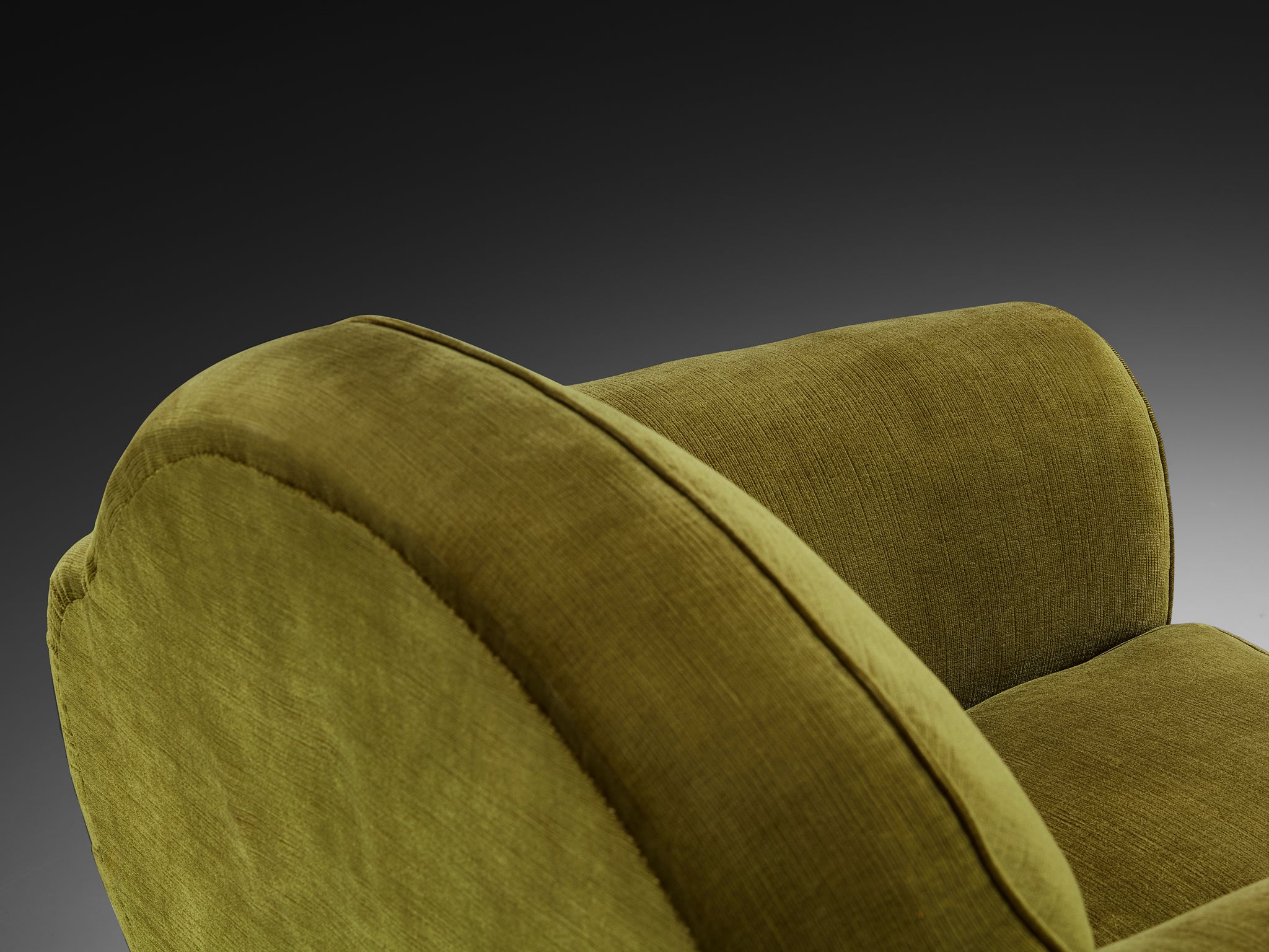 René Drouet Pair of Lounge Chairs in Olive Green Corduroy and Walnut Seating Morentz