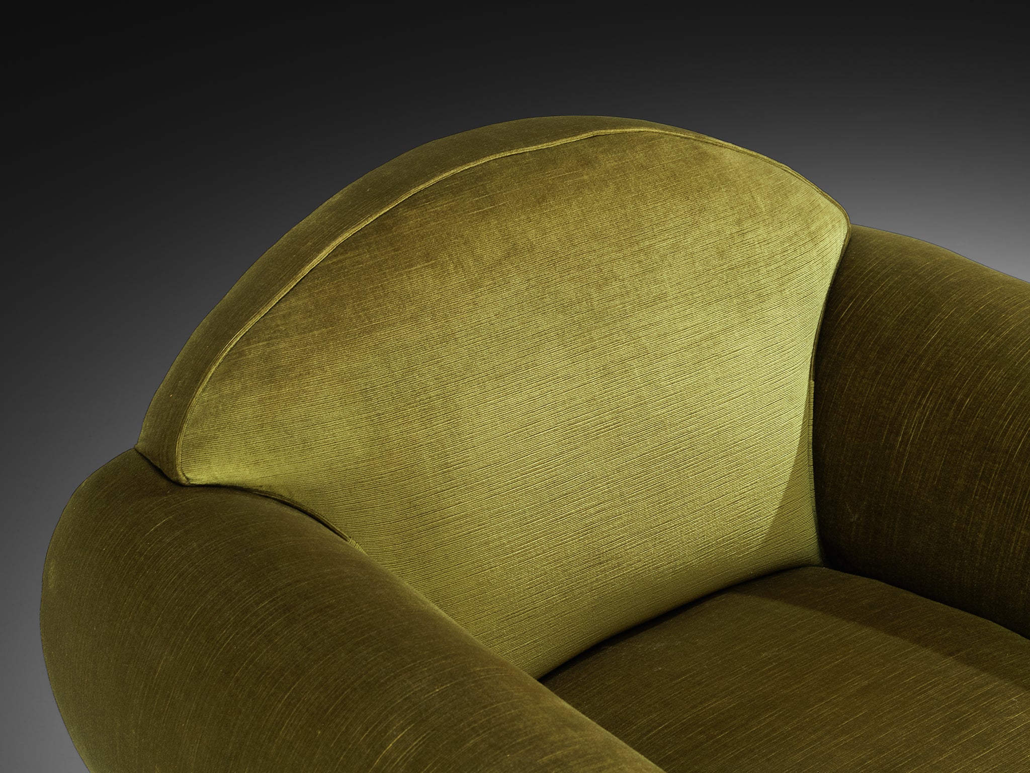 René Drouet Pair of Lounge Chairs in Olive Green Corduroy and Walnut Seating Morentz