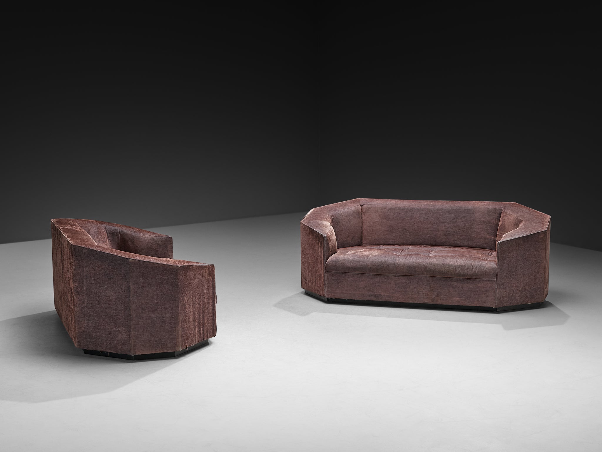 Rare Gérard Gallet for Mobilier International Faceted Hexagonal Sofas Seating Morentz