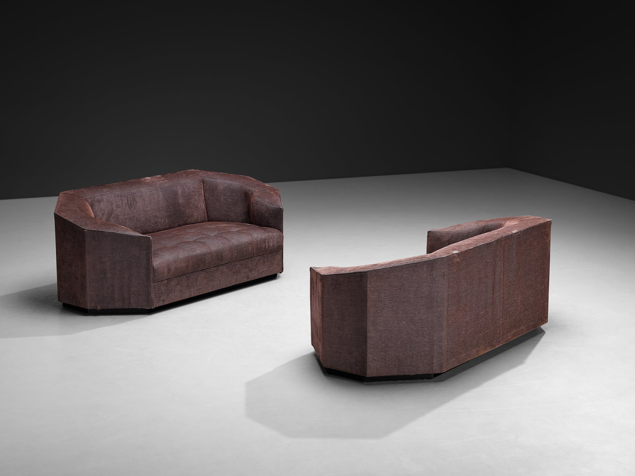 Rare Gérard Gallet for Mobilier International Faceted Hexagonal Sofas Seating Morentz