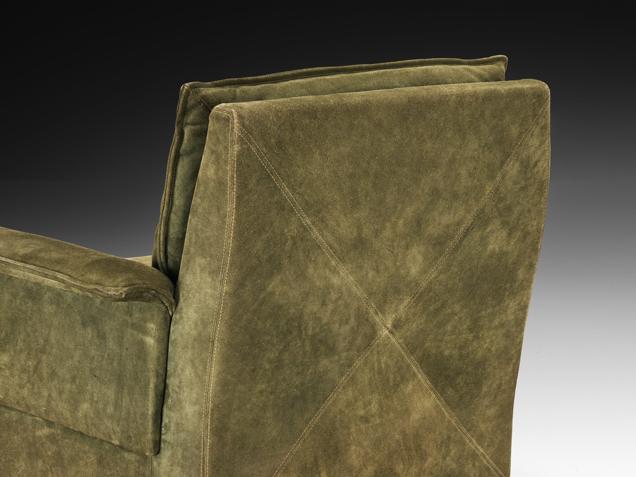 Post-Modern Armchair in Natural Green Suede Seating Morentz