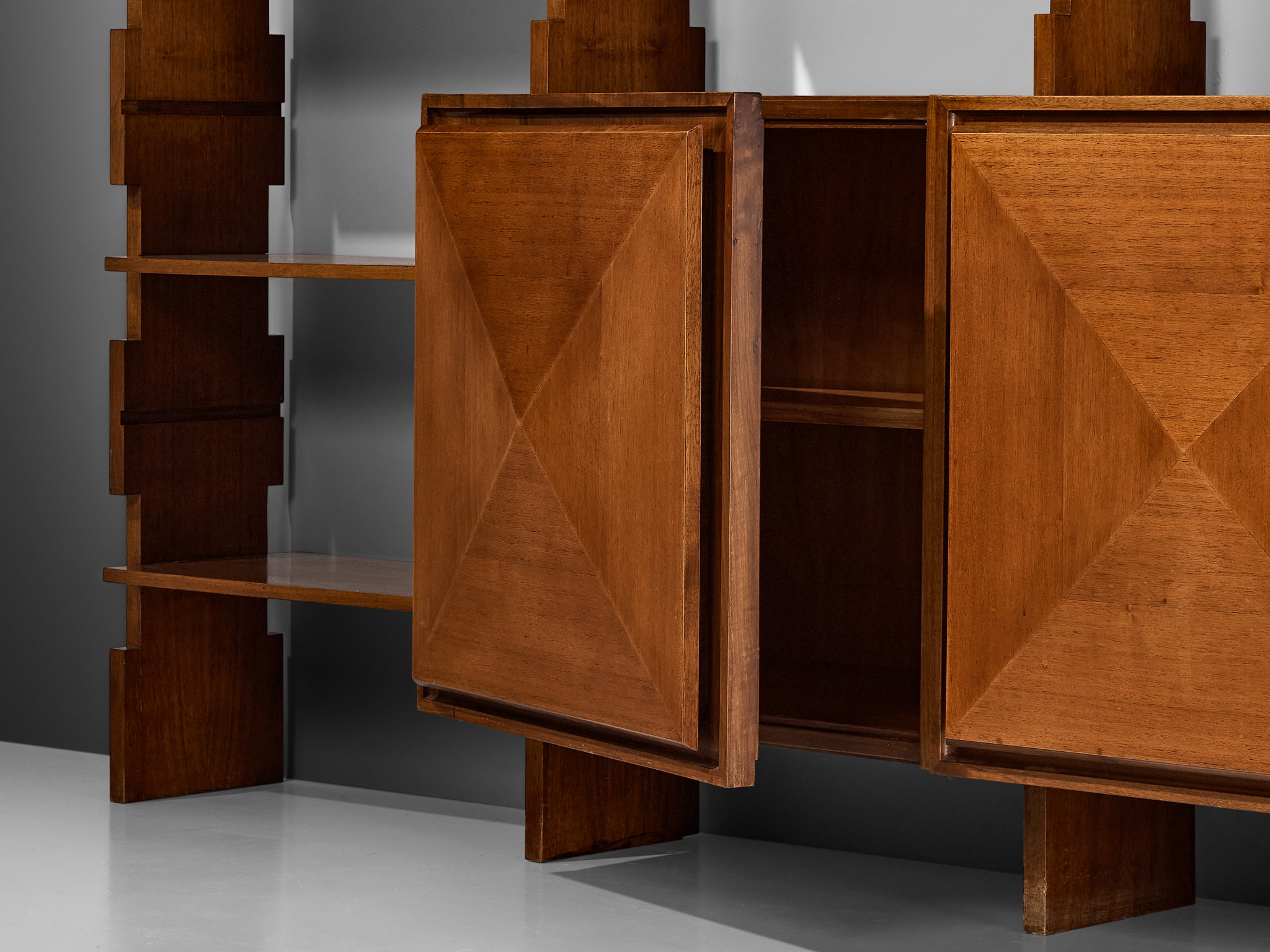 Mid-Century Italian Grand Wall Unit in Walnut with Blue Accents Case pieces and storage cabinets Morentz