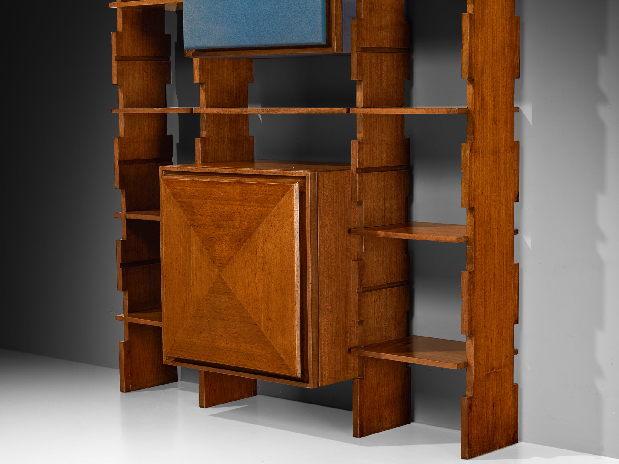 Mid-Century Italian Wall Unit in Walnut with Blue Accents Case pieces and storage cabinets Morentz