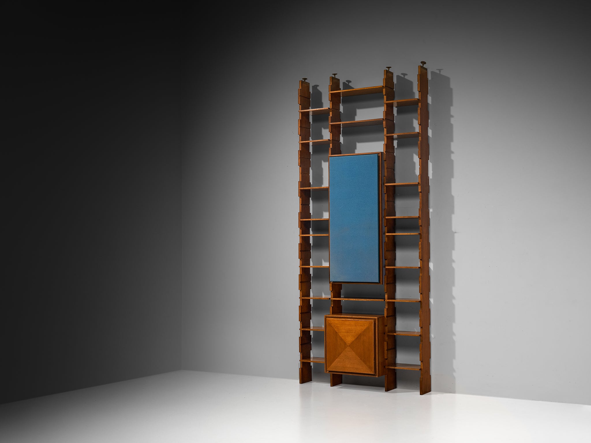 Mid-Century Italian Wall Unit in Walnut with Blue Accents Case pieces and storage cabinets Morentz