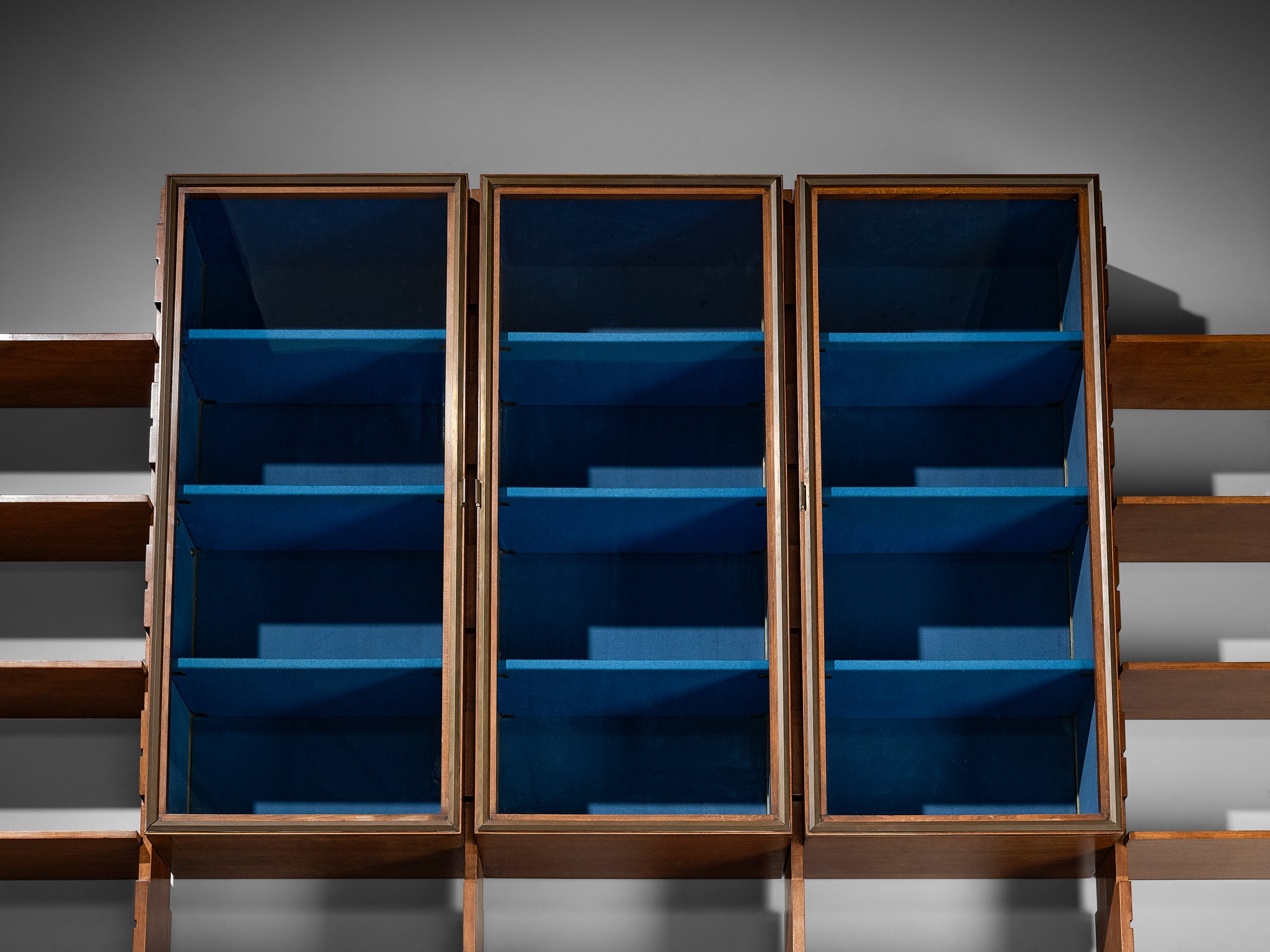 Mid-Century Italian Grand Wall Unit in Walnut with Blue Accents Case pieces and storage cabinets Morentz