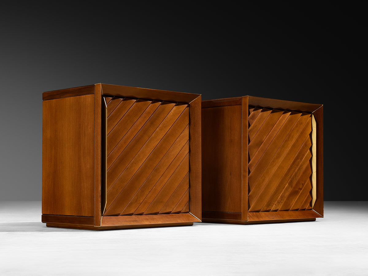 Luciano Frigerio Pair of Nightstands in Walnut and Brass More Furniture and Collectibles Morentz