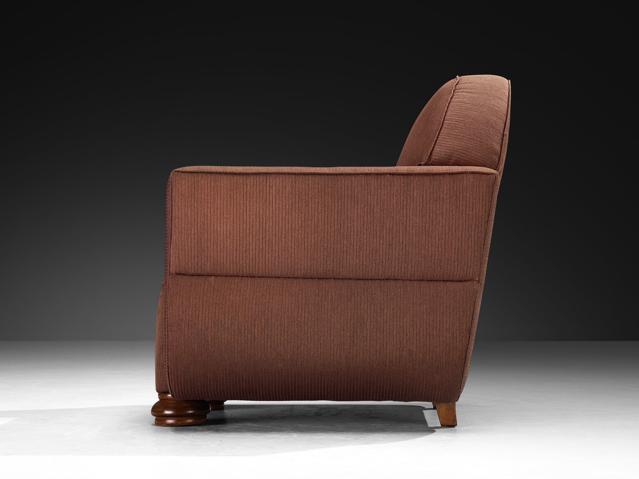 Pair of 1930s Sculptural Art Deco Club Chairs in Brown Upholstery Seating Morentz