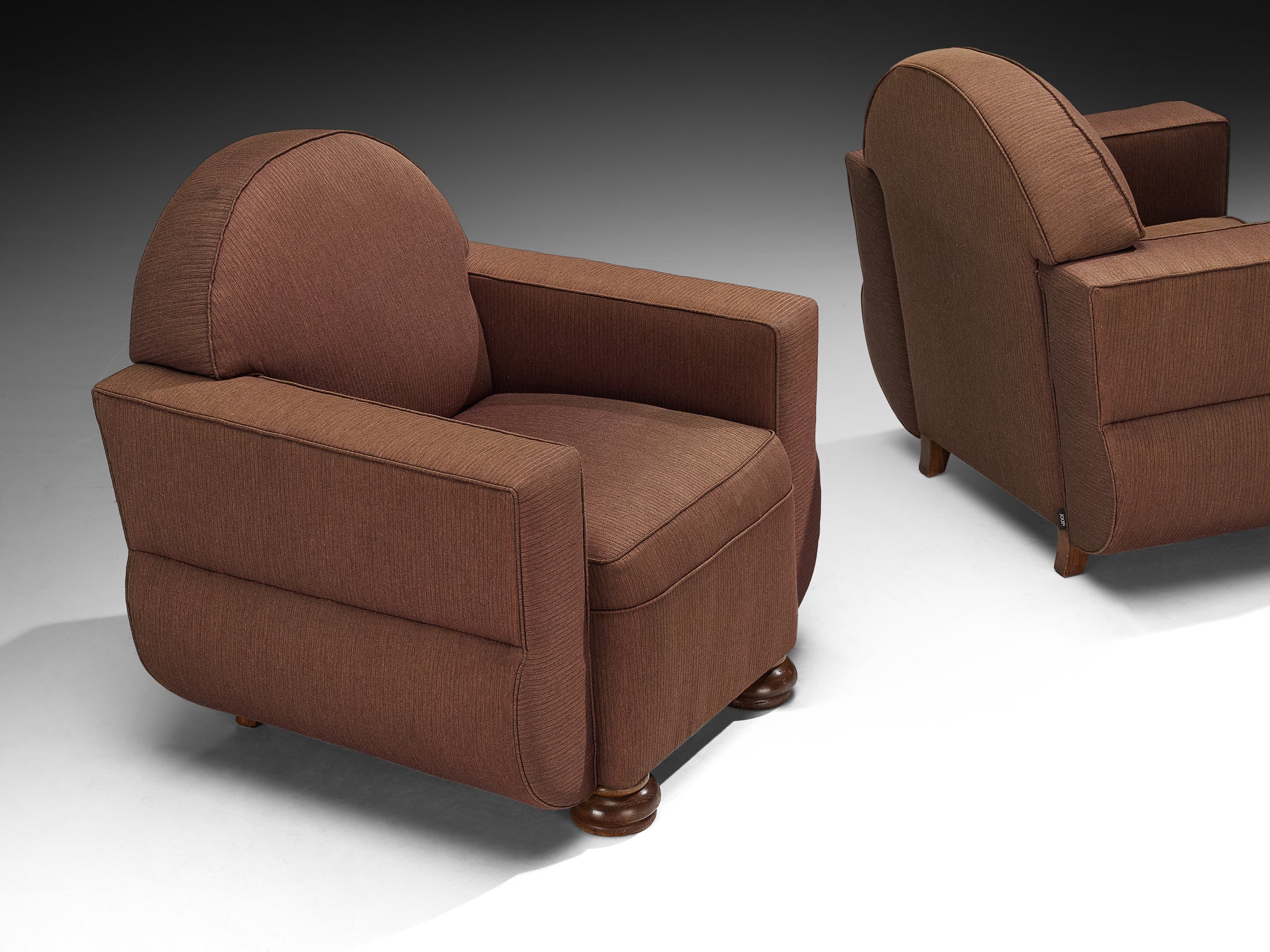 Pair of 1930s Sculptural Art Deco Club Chairs in Brown Upholstery Seating Morentz