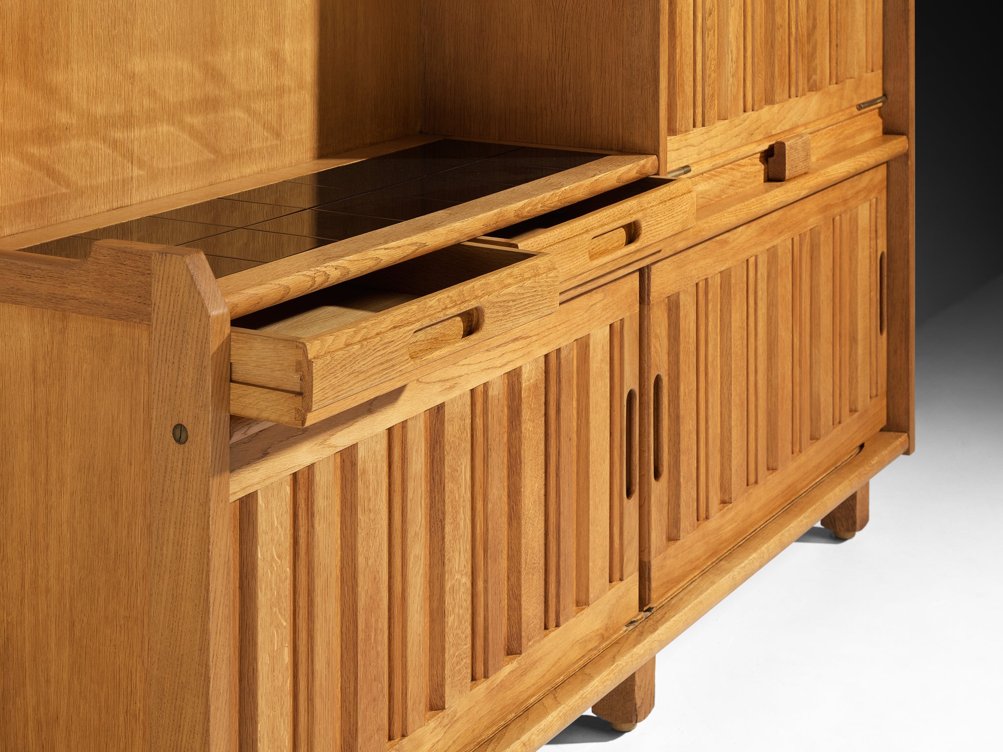 Guillerme & Chambron for Votre Maison Sideboard in Oak with Tile Inlay Case pieces and storage cabinets Morentz