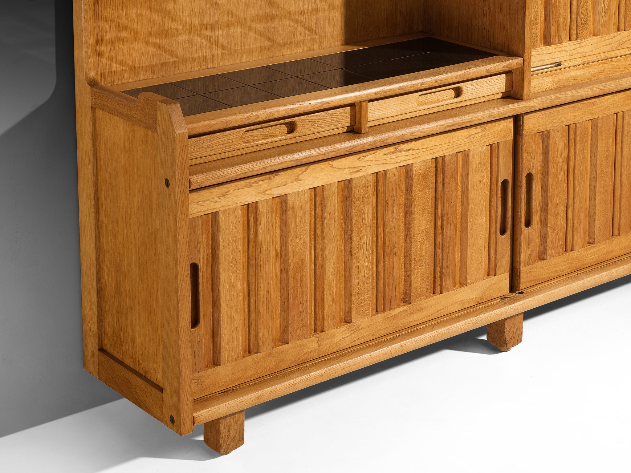 Guillerme & Chambron for Votre Maison Sideboard in Oak with Tile Inlay Case pieces and storage cabinets Morentz