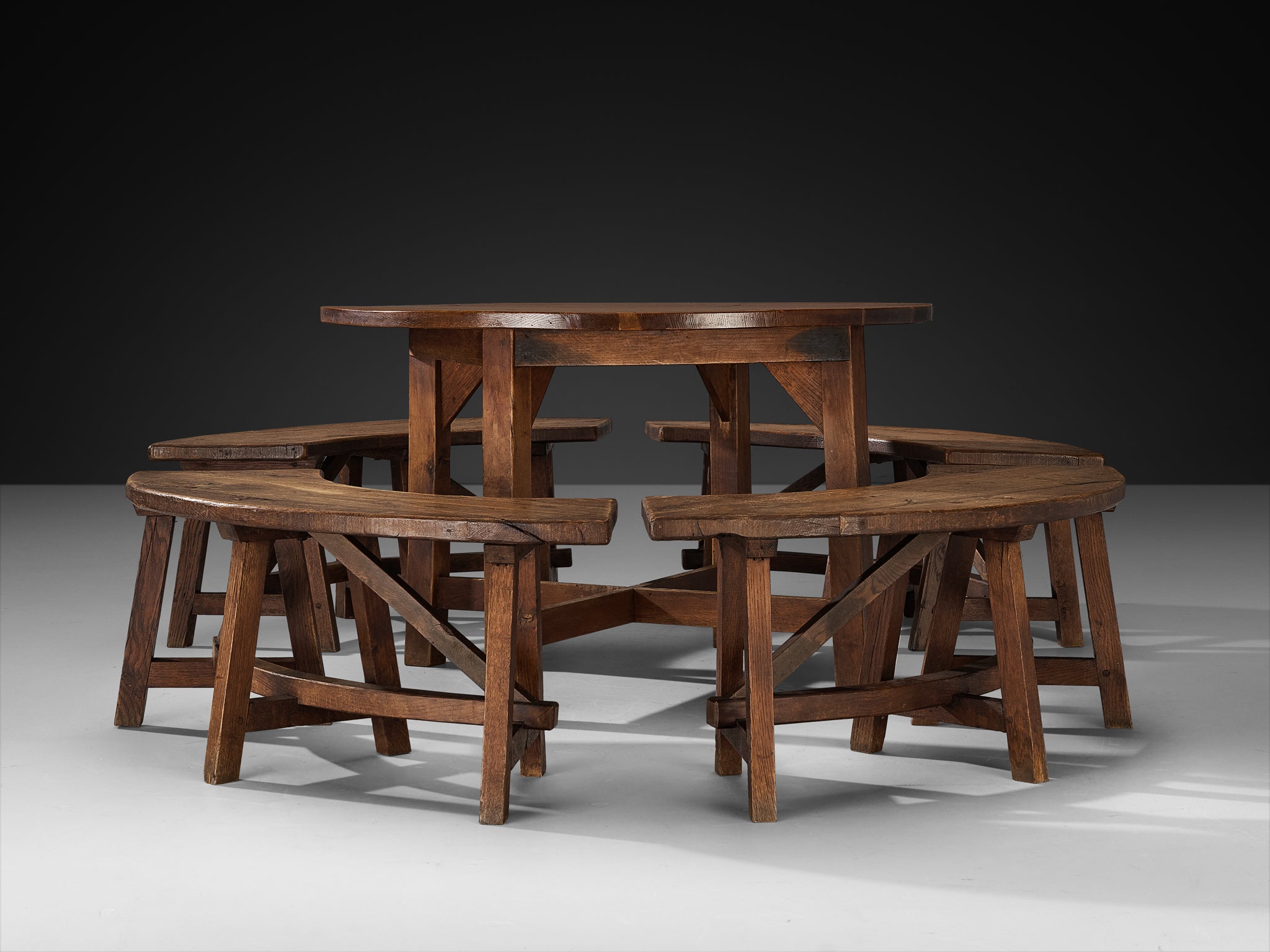 Rustic Round Dining Table with Benches in Solid Oak Tables Morentz