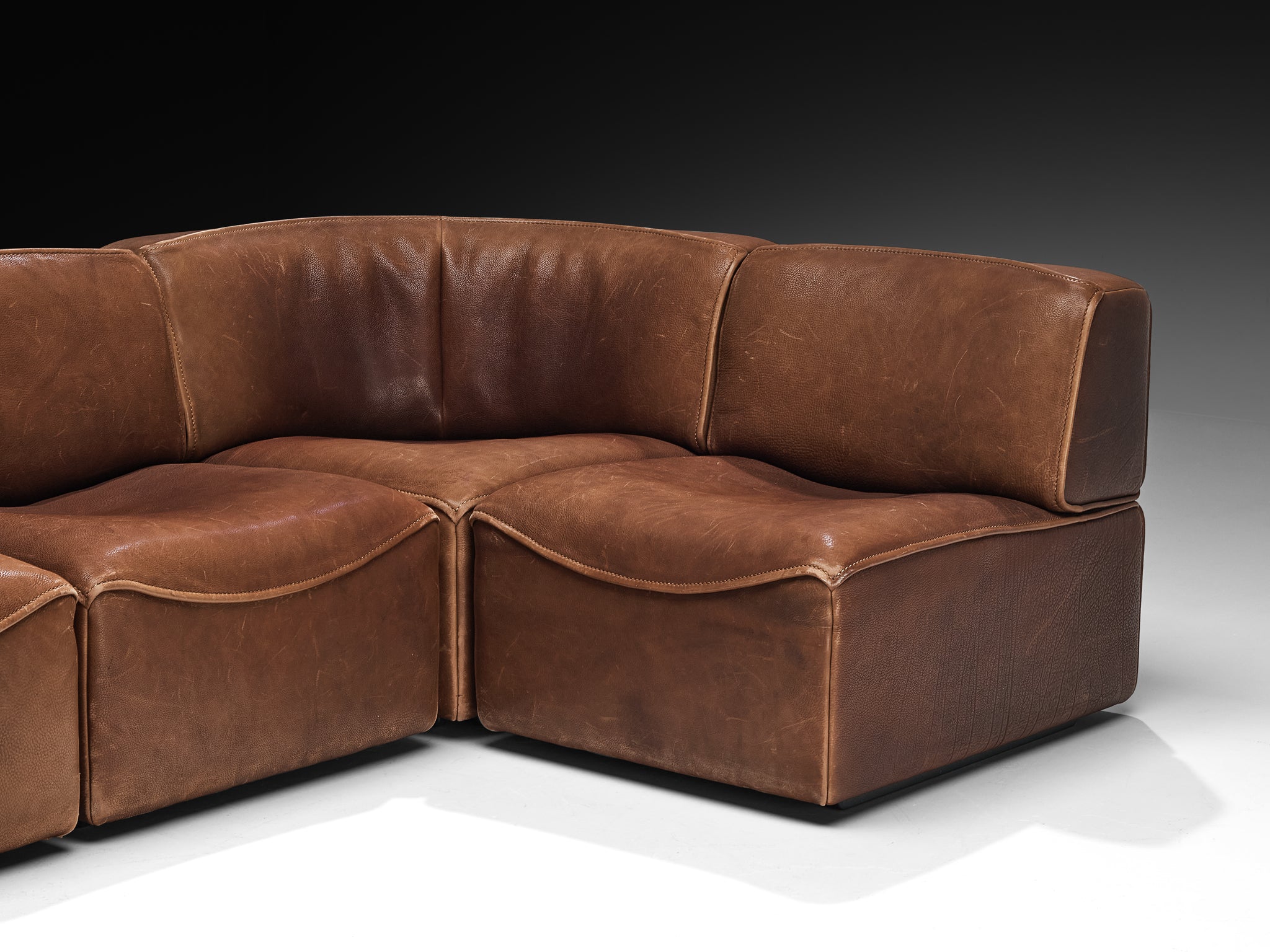De Sede 'DS-15' Modular Sofa in Patinated Brown Leather