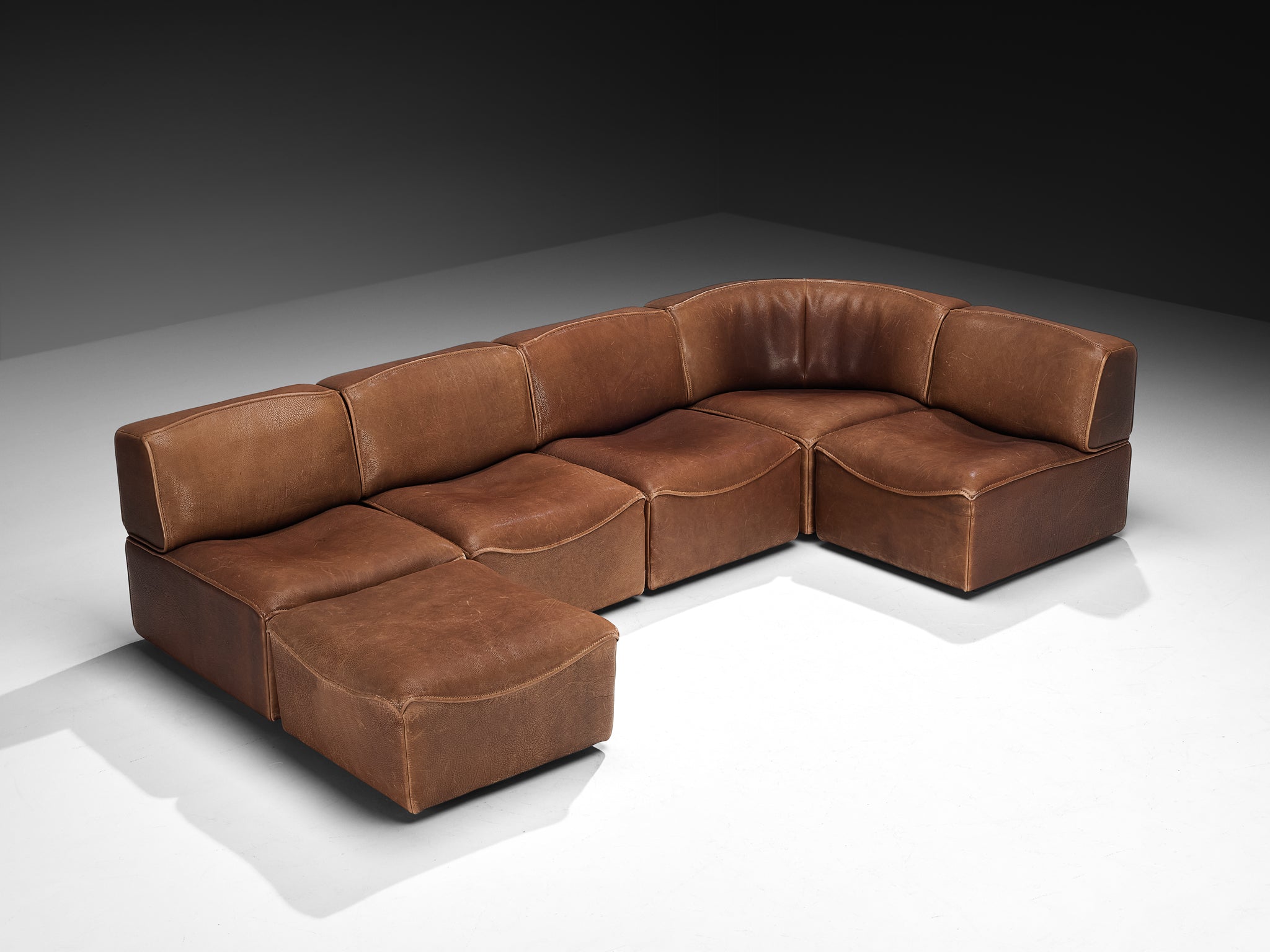 De Sede 'DS-15' Modular Sofa in Patinated Brown Leather