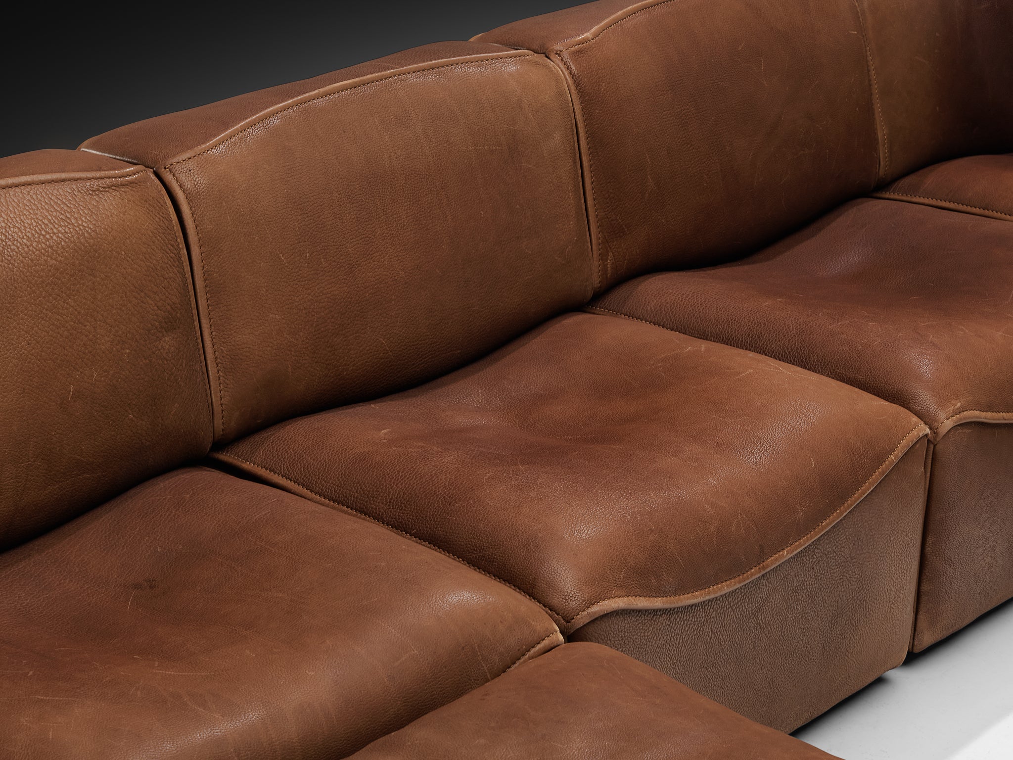 De Sede 'DS-15' Modular Sofa in Patinated Brown Leather