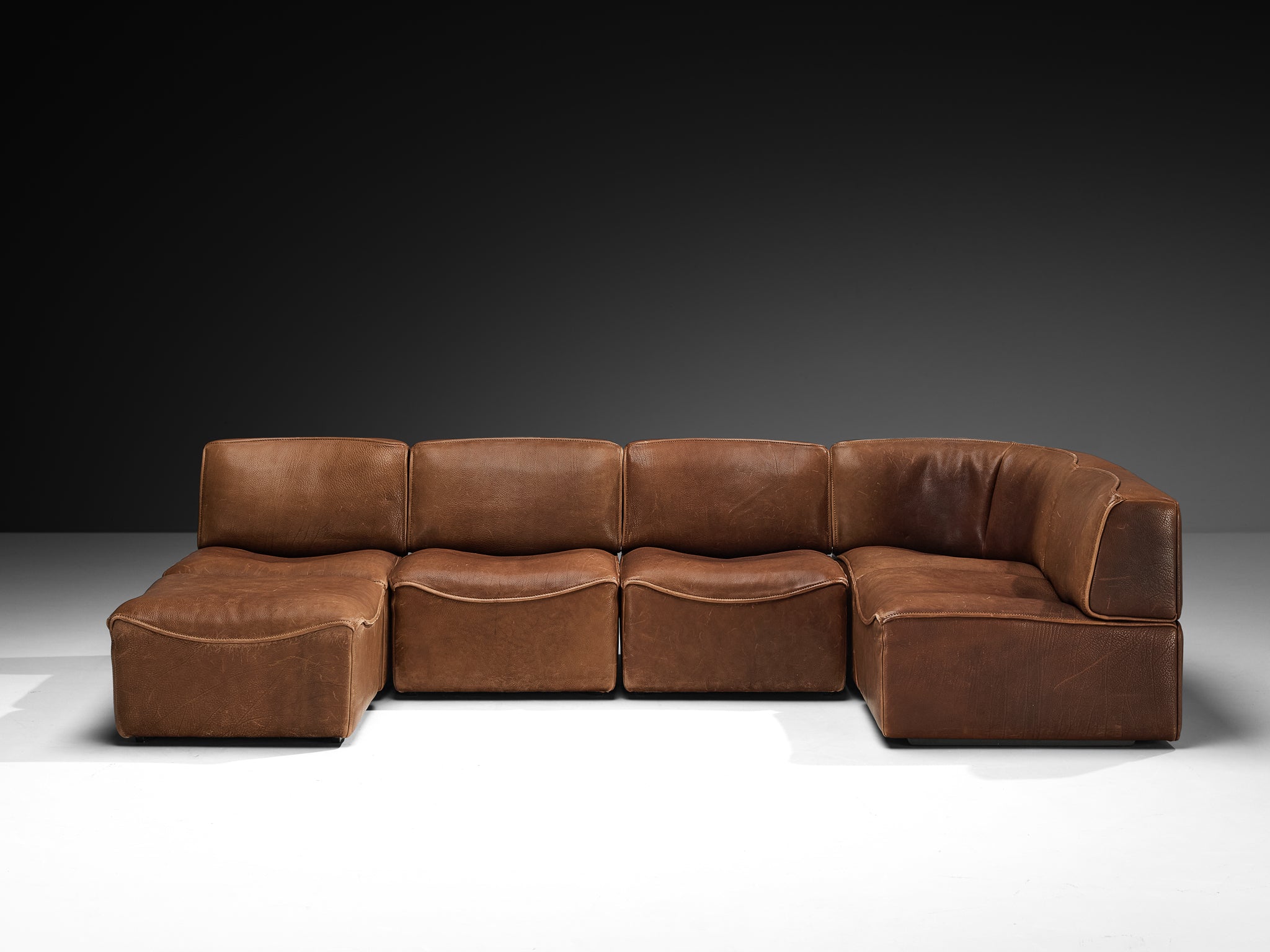 De Sede 'DS-15' Modular Sofa in Patinated Brown Leather
