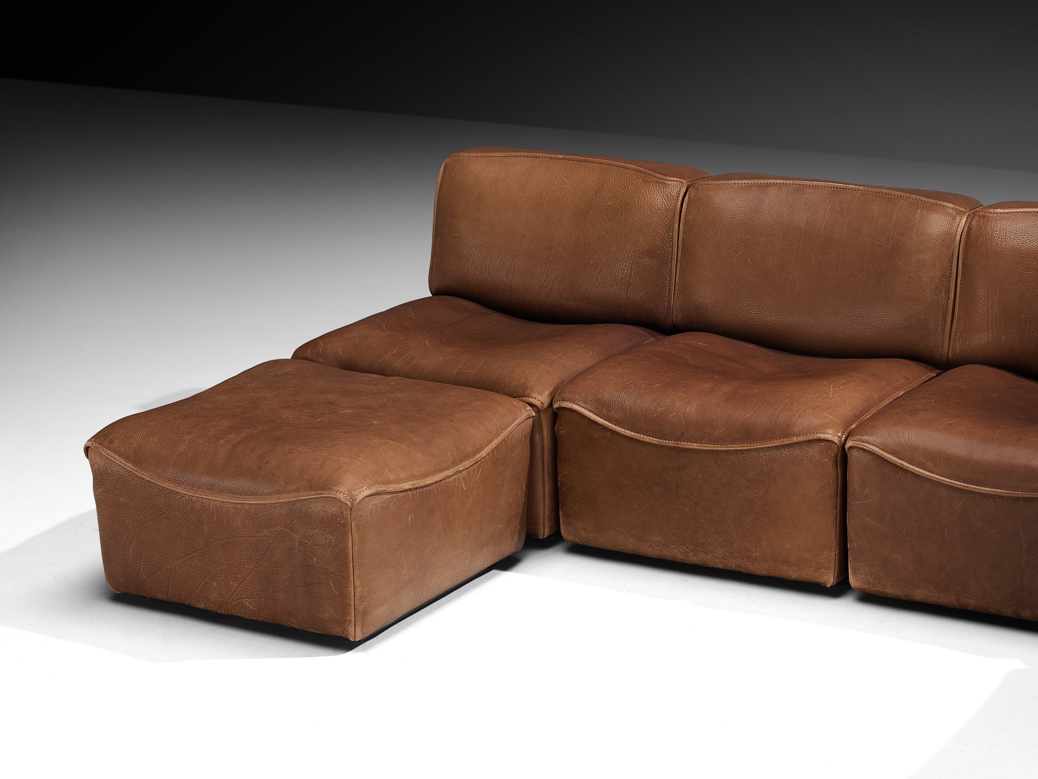 De Sede 'DS-15' Modular Sofa in Patinated Brown Leather