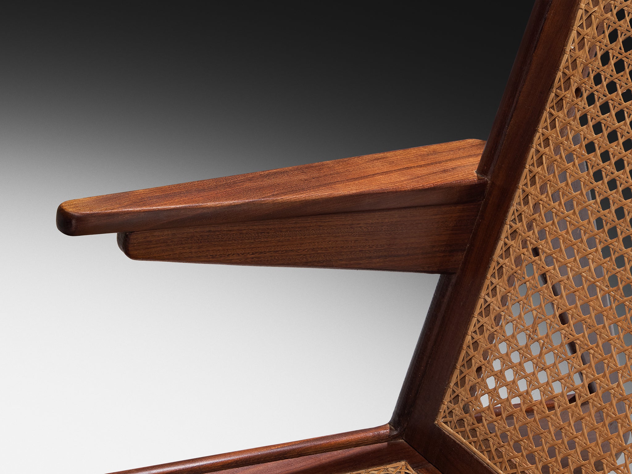 French Mid-Century Angular Lounge Chairs in Teak and Cane Seating Morentz