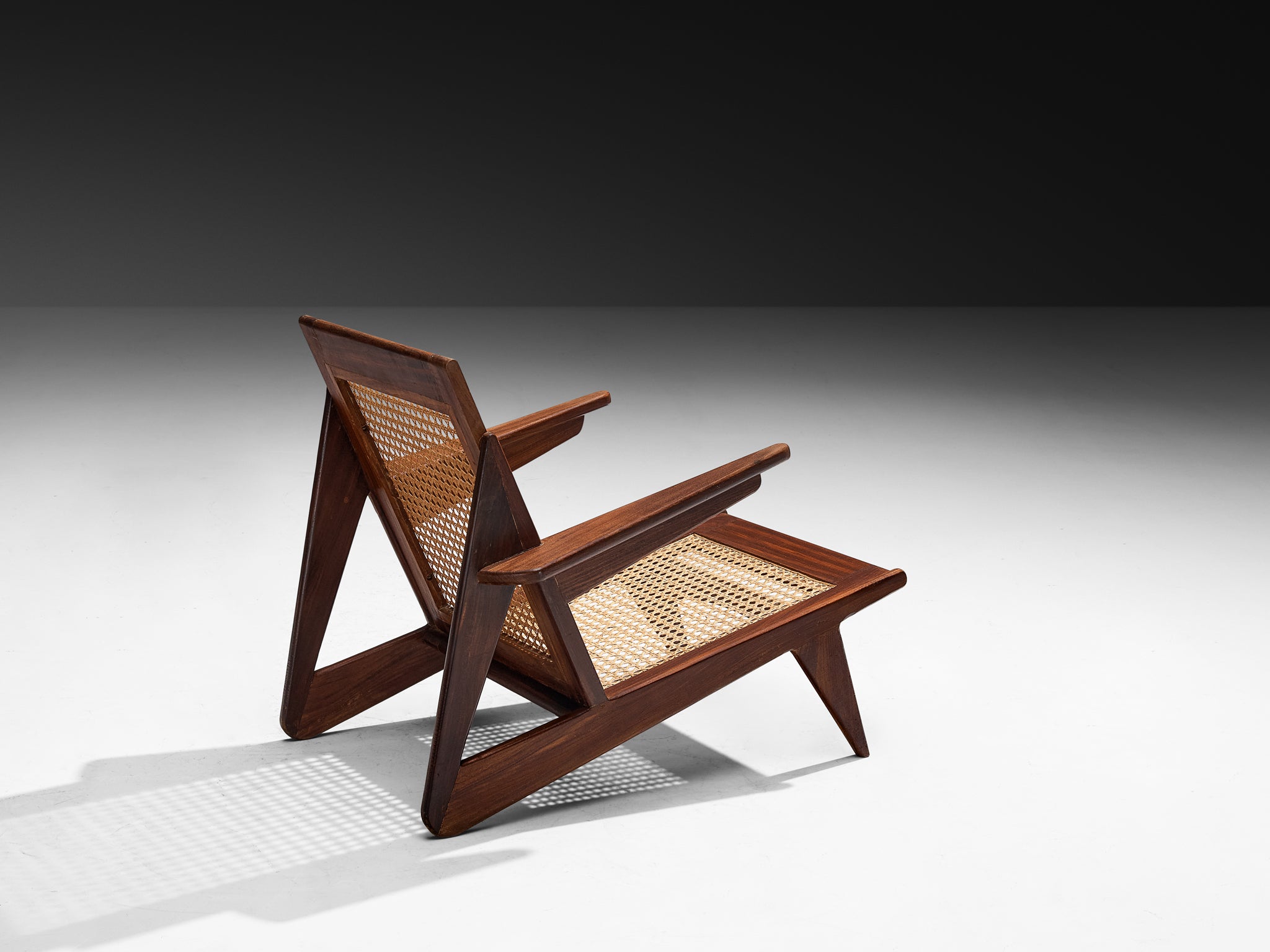 French Mid-Century Angular Lounge Chairs in Teak and Cane Seating Morentz