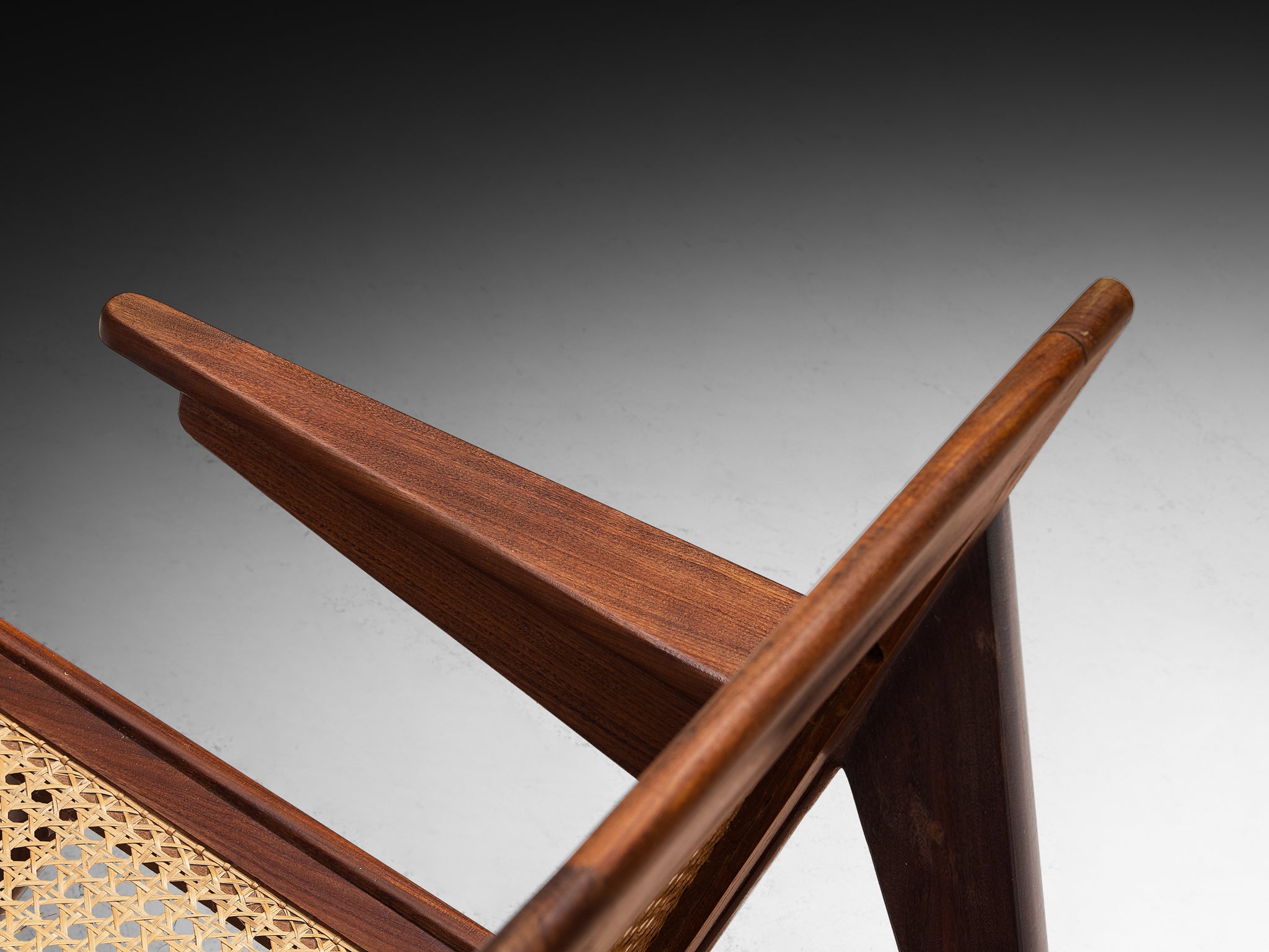 French Mid-Century Angular Lounge Chairs in Teak and Cane Seating Morentz